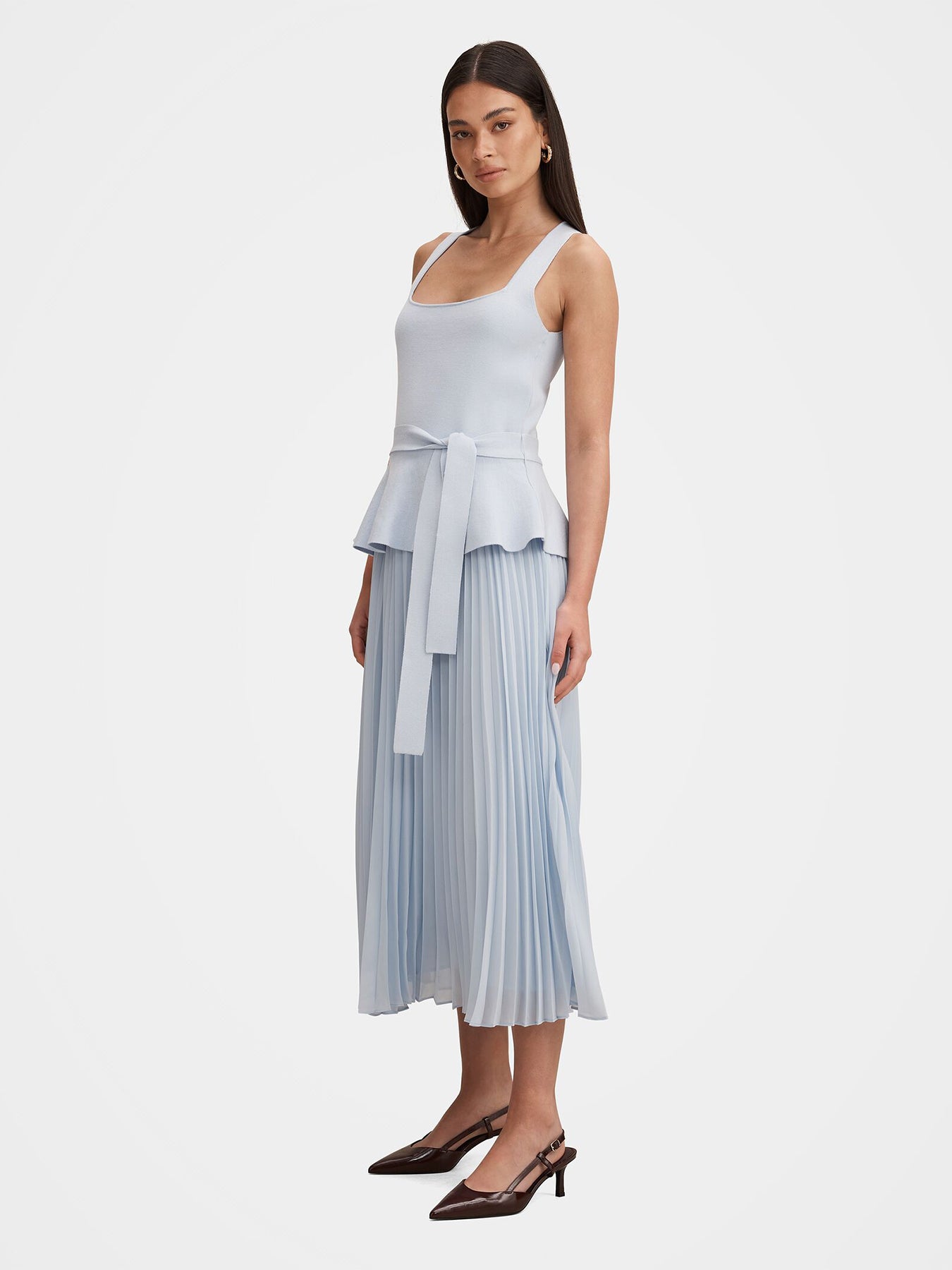 Peony Pleated Midi Dress Blue