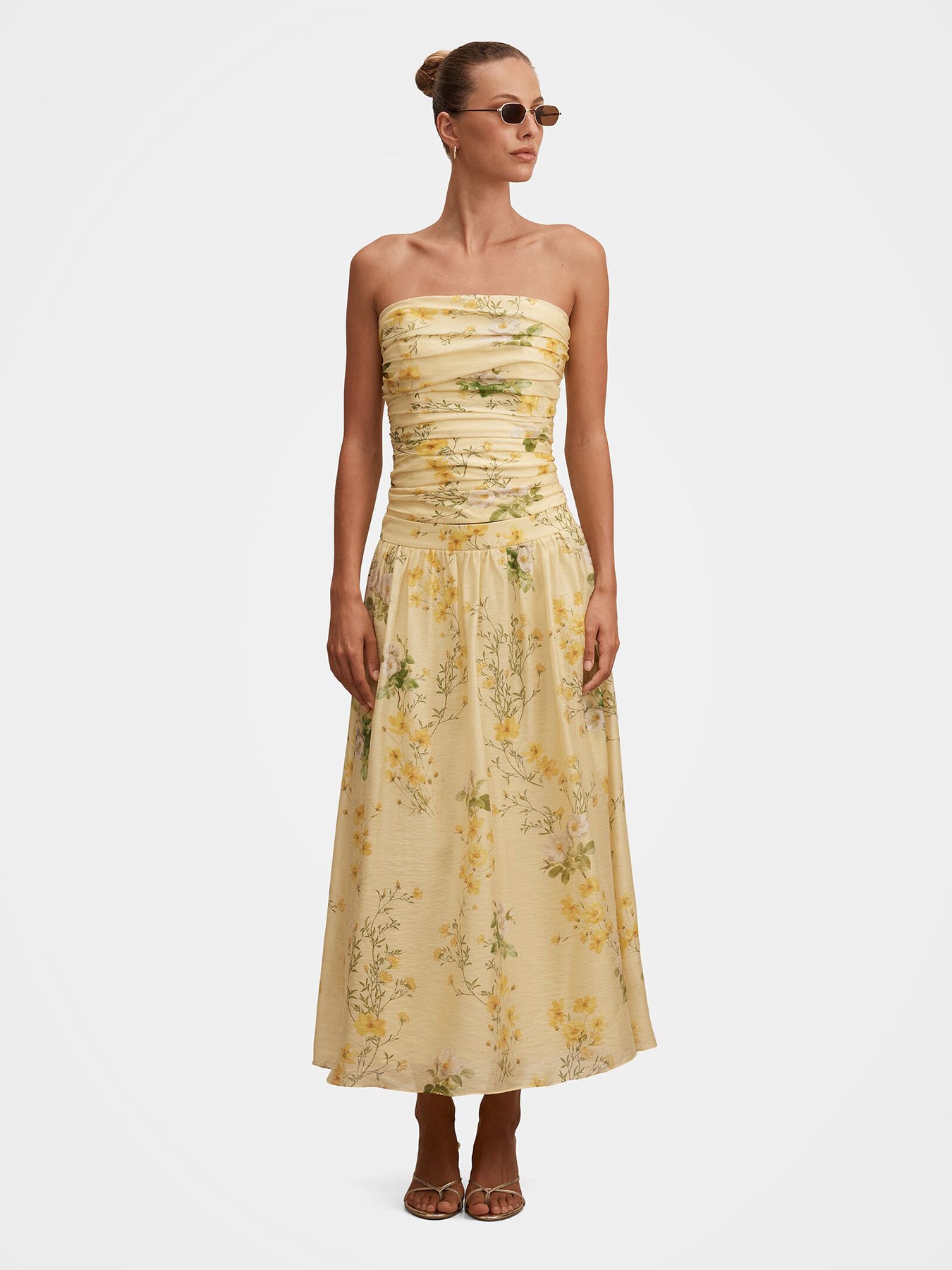 Palmer Strapless Gathered Top Printed Yellow