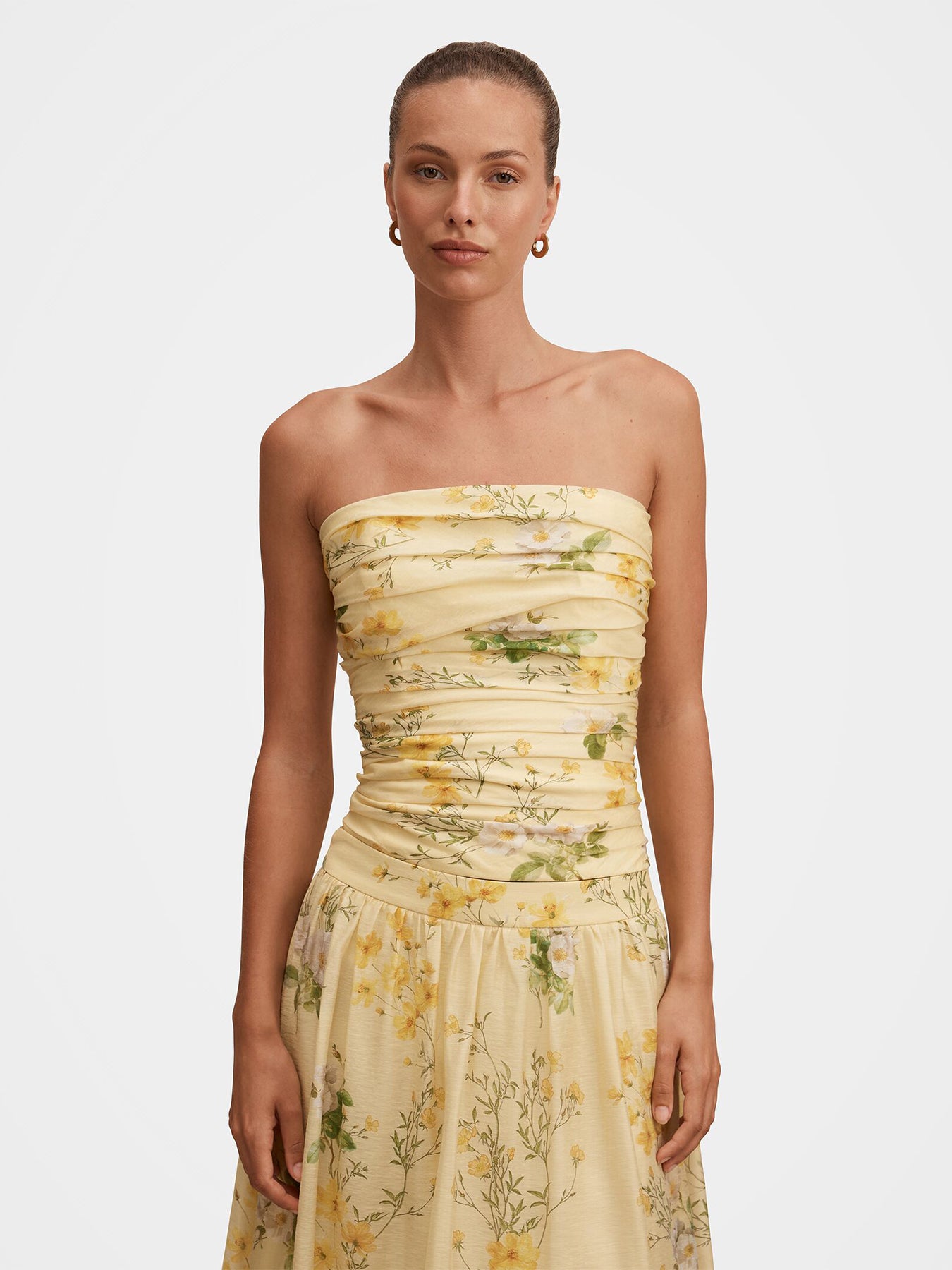 Palmer Strapless Gathered Top Printed Yellow