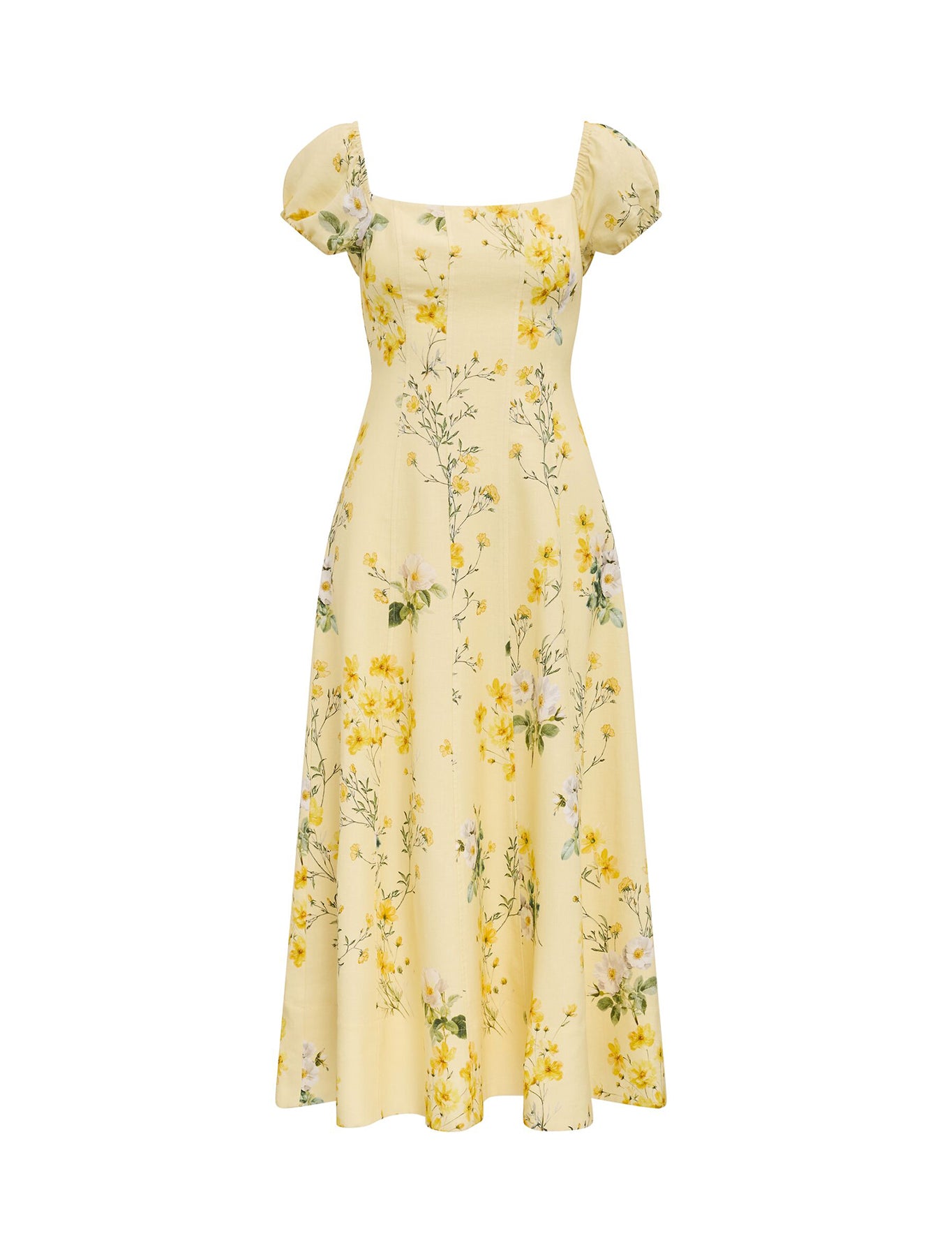 Sadie Cap Sleeve Midi Dress Printed Yellow
