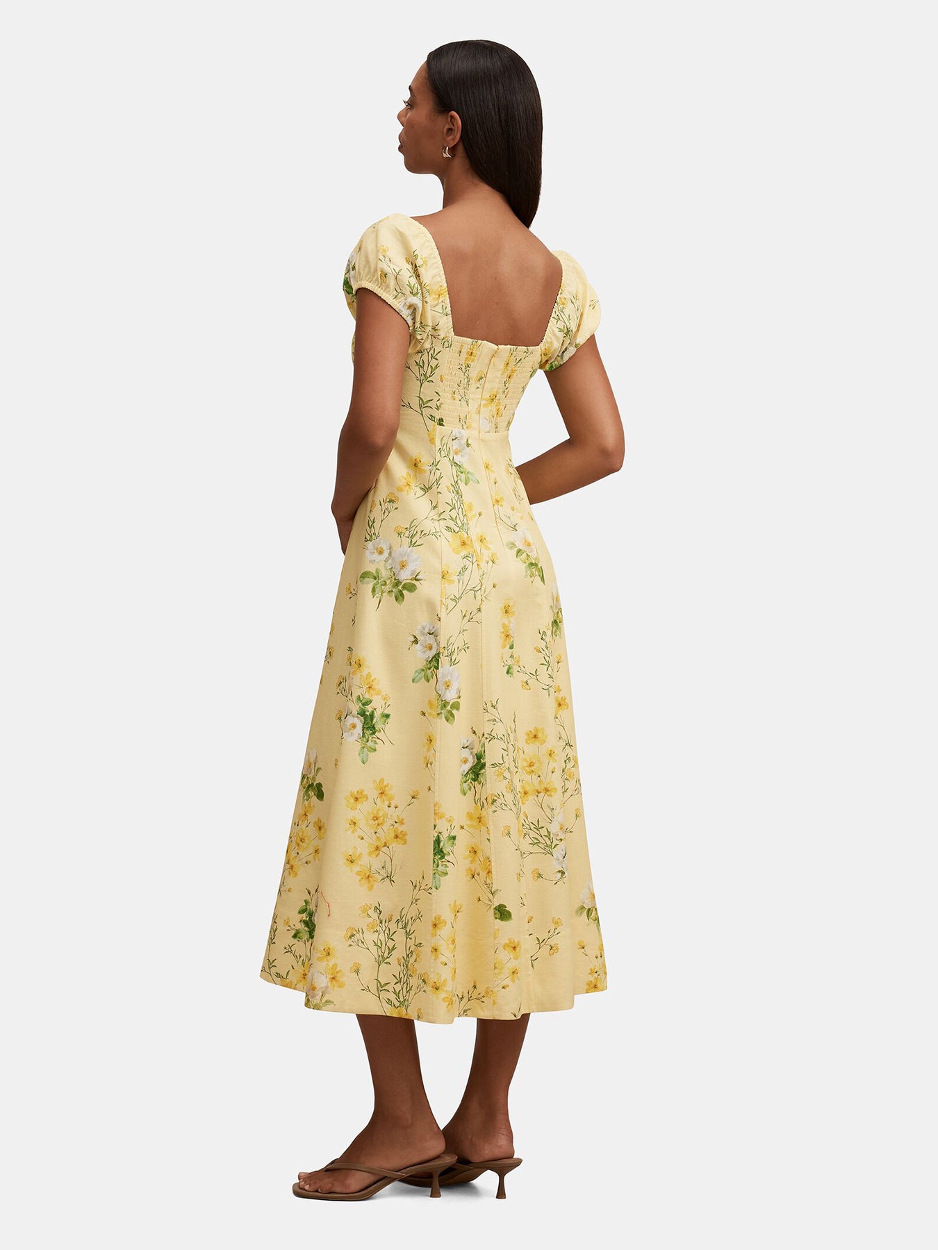 Sadie Cap Sleeve Midi Dress Printed Yellow