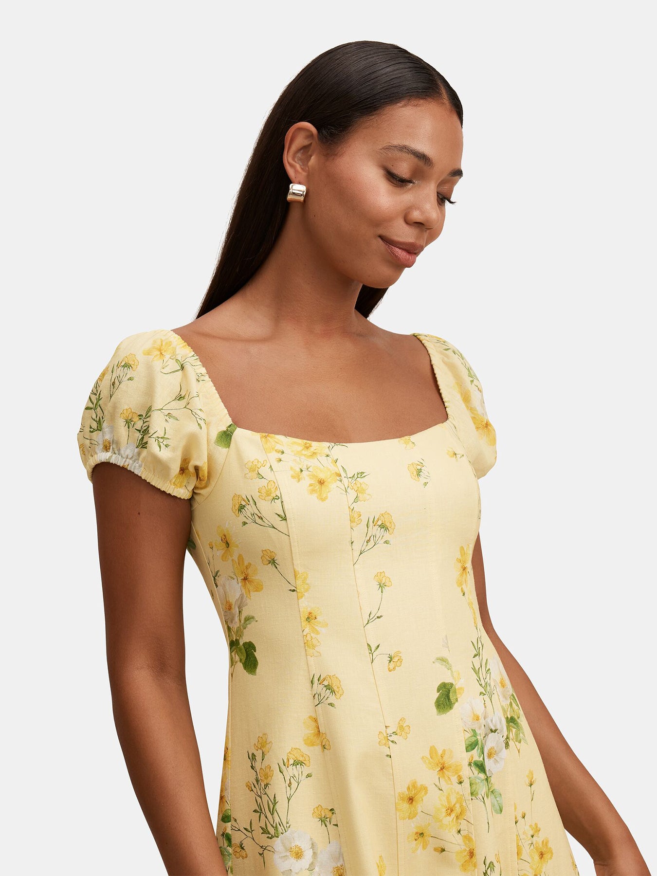 Sadie Cap Sleeve Midi Dress Printed Yellow