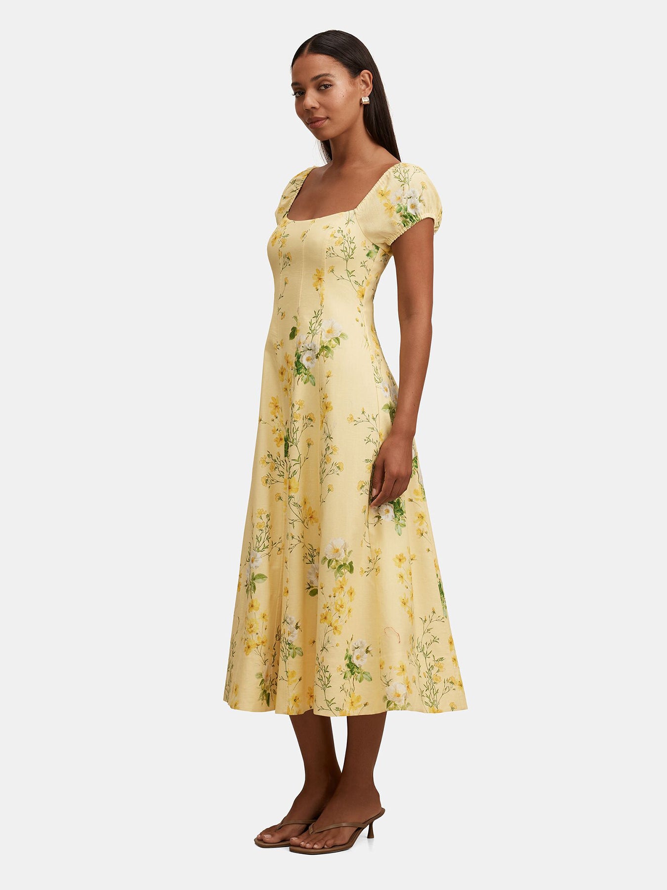 Sadie Cap Sleeve Midi Dress Printed Yellow