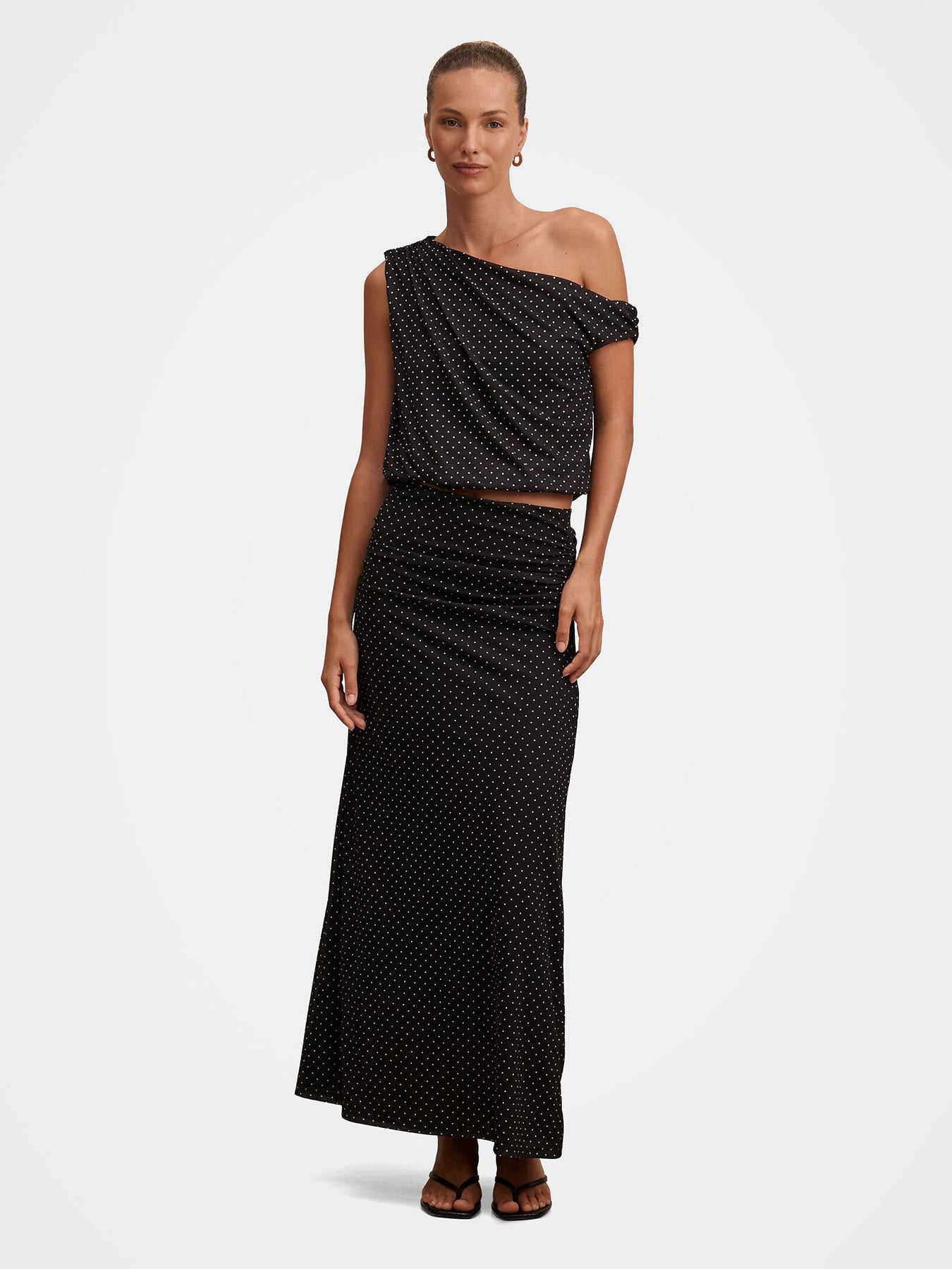 Mimi Spot Print Flute Maxi Skirt Black