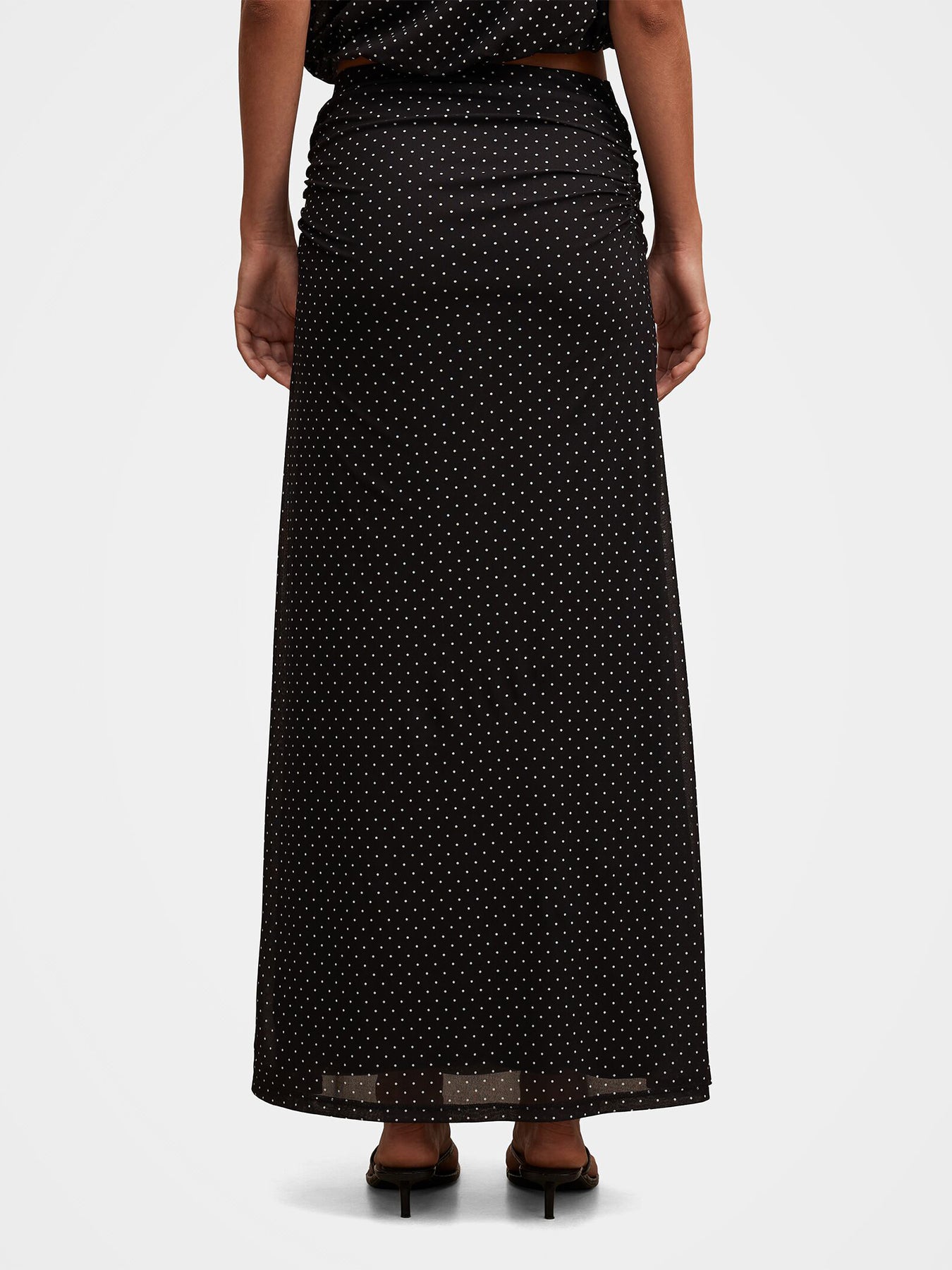 Mimi Spot Print Flute Maxi Skirt Black