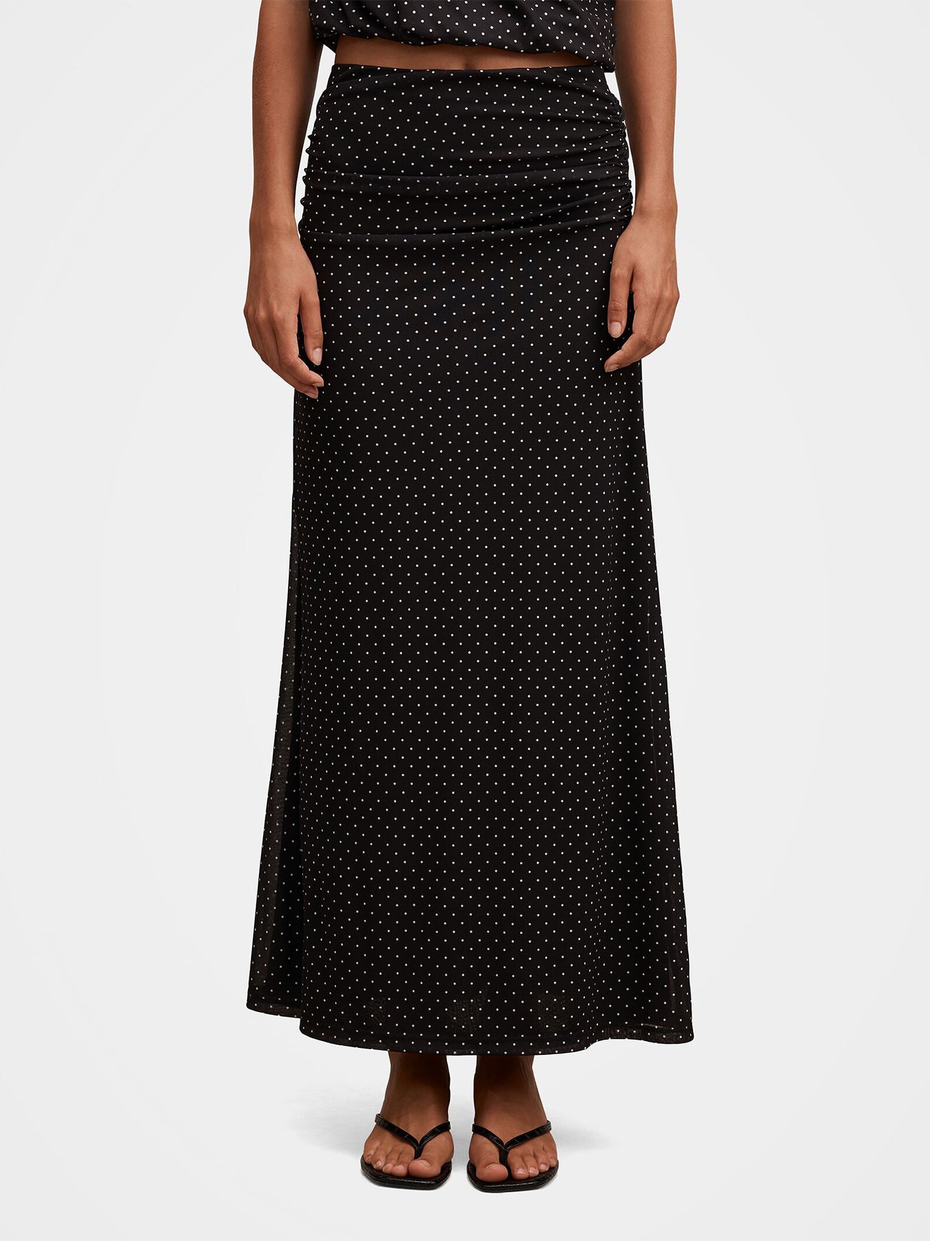 Mimi Spot Print Flute Maxi Skirt Black