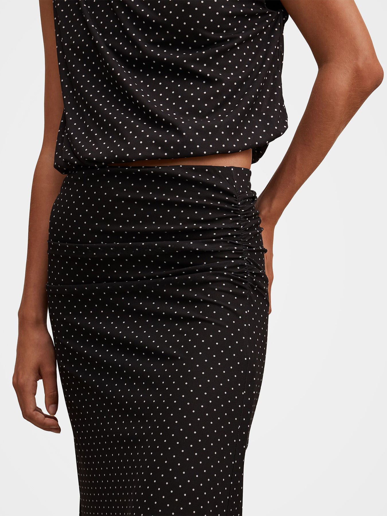Mimi Spot Print Flute Maxi Skirt Black