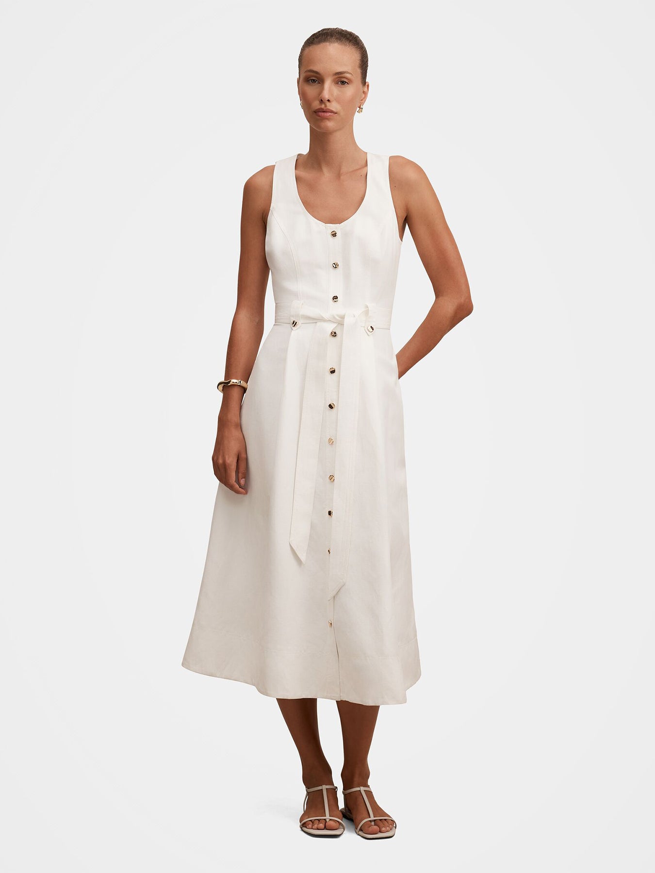 Priscilla Button-Down Midi Dress White