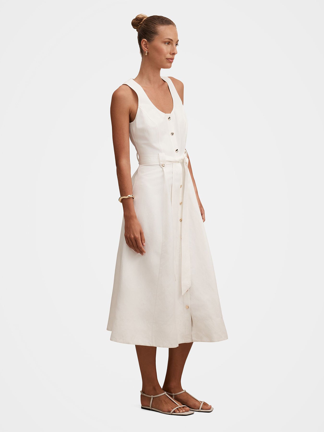 Priscilla Button-Down Midi Dress White