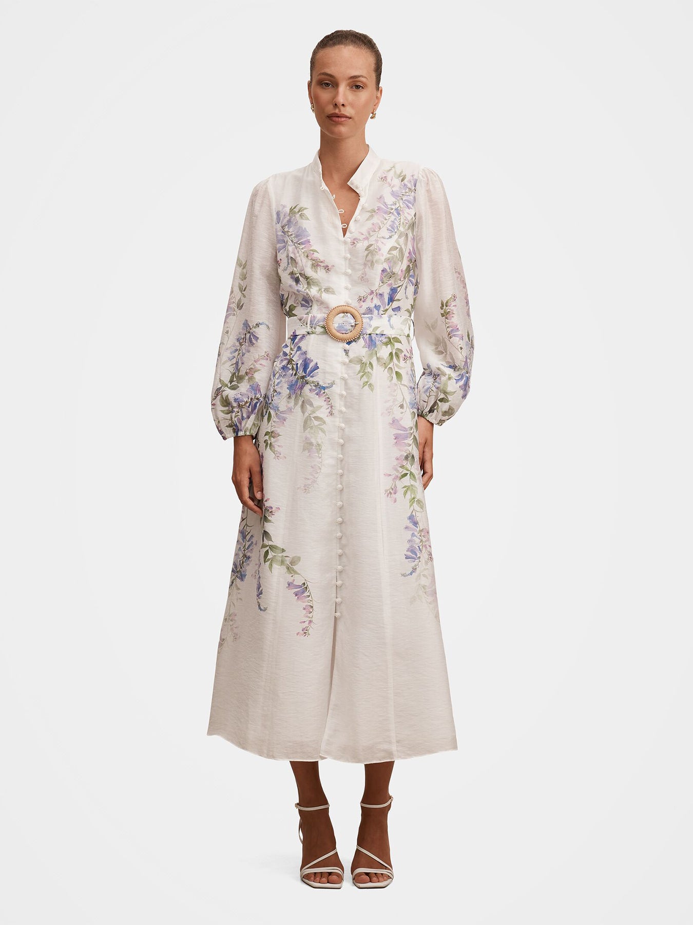 Sheridan Printed Midi Shirt Dress White
