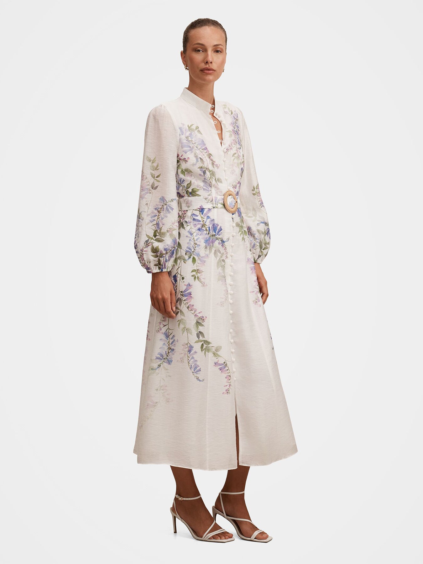 Sheridan Printed Midi Shirt Dress White
