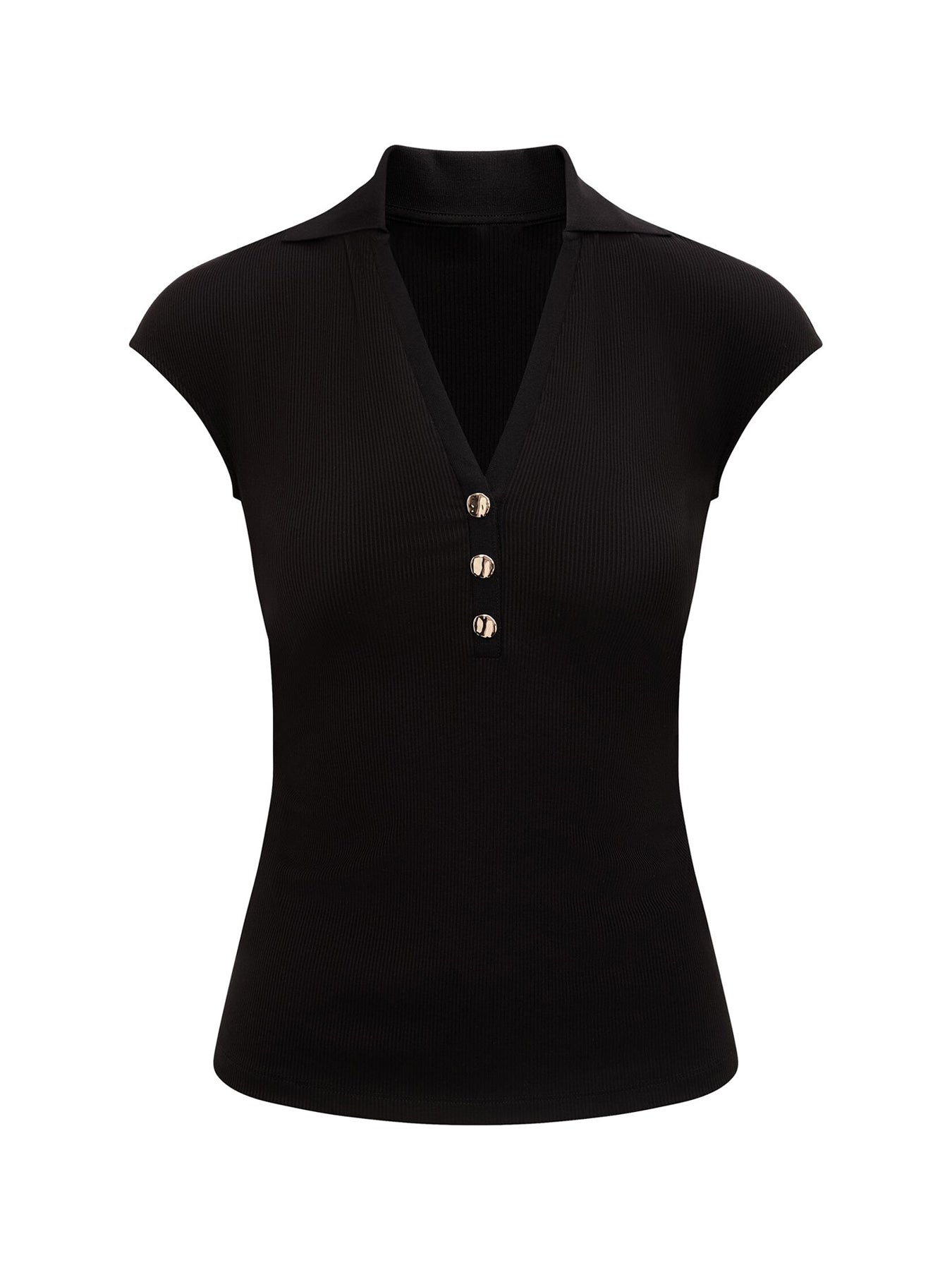 Winnie Extended Shoulder Polo Top Black