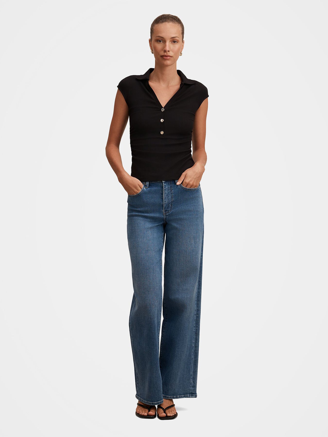 Winnie Extended Shoulder Polo Top Black