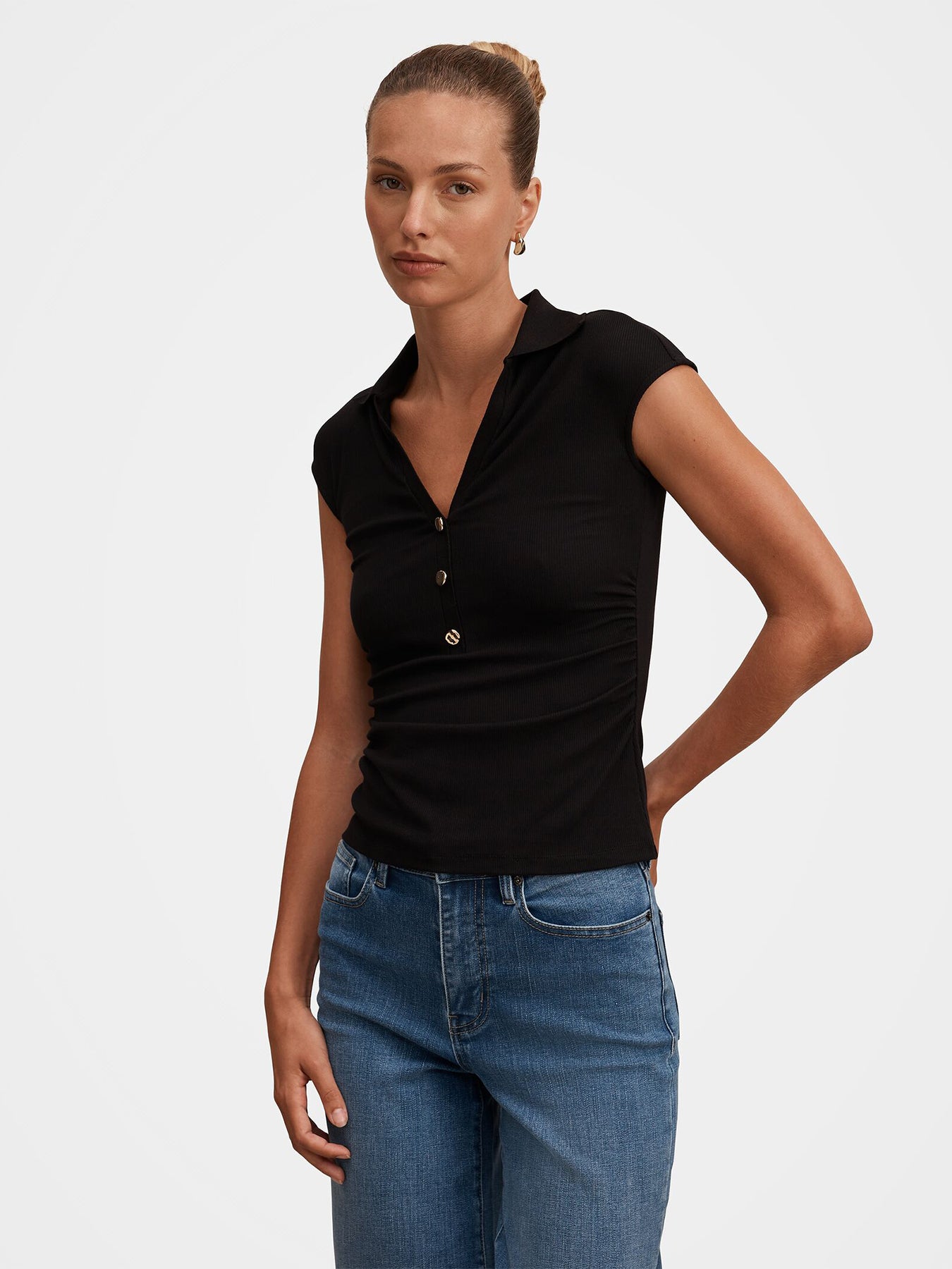 Winnie Extended Shoulder Polo Top Black