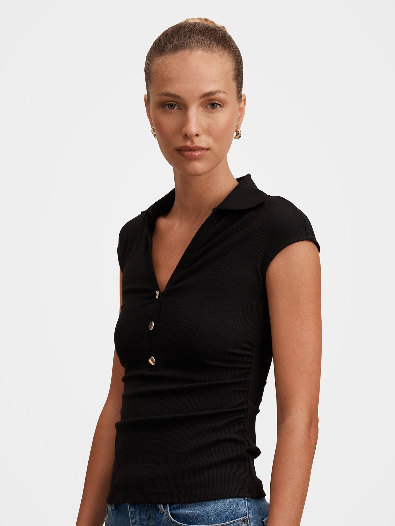 Winnie Extended Shoulder Polo Top Black