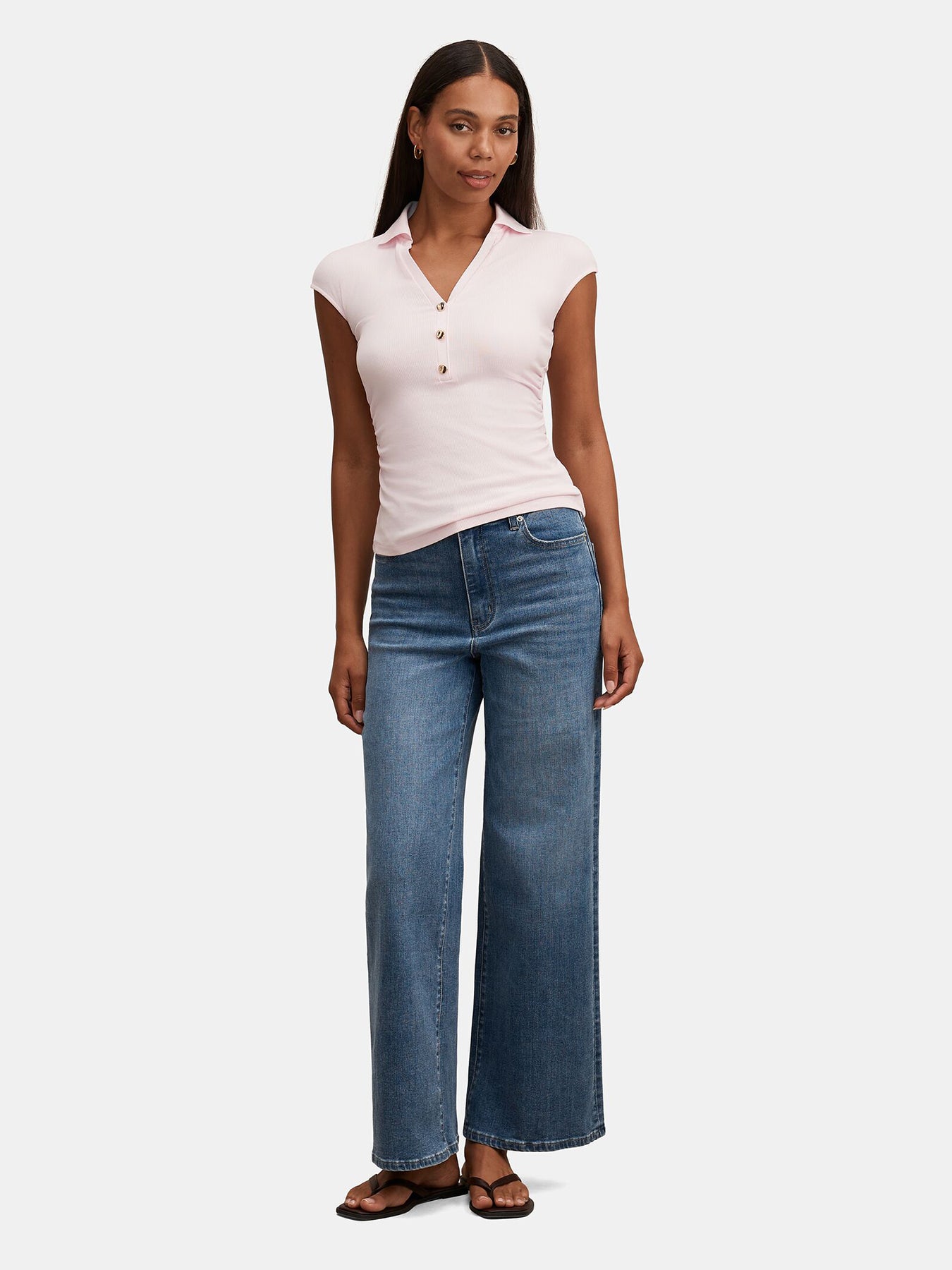 Winnie Extended Shoulder Polo Top Pink