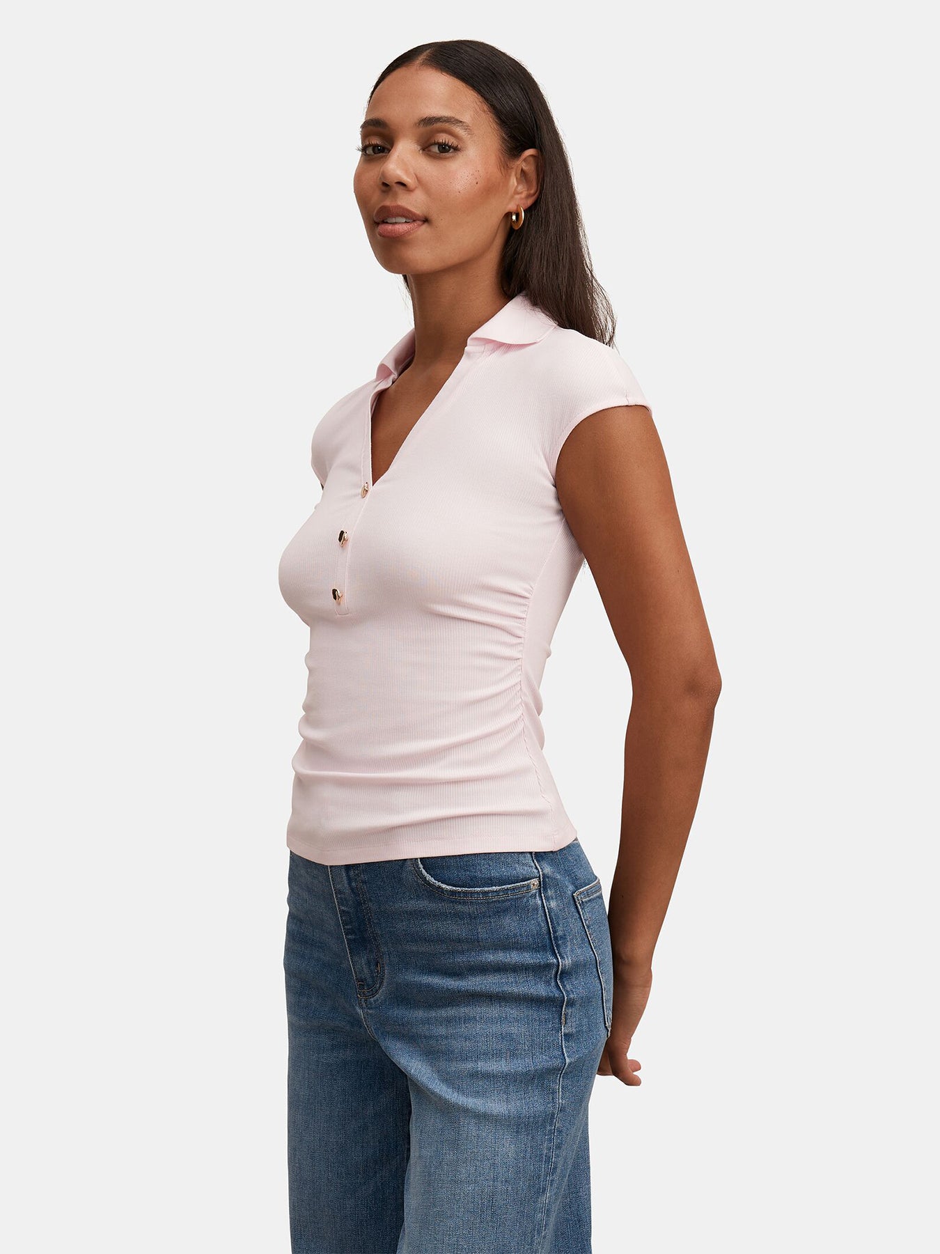 Winnie Extended Shoulder Polo Top Pink