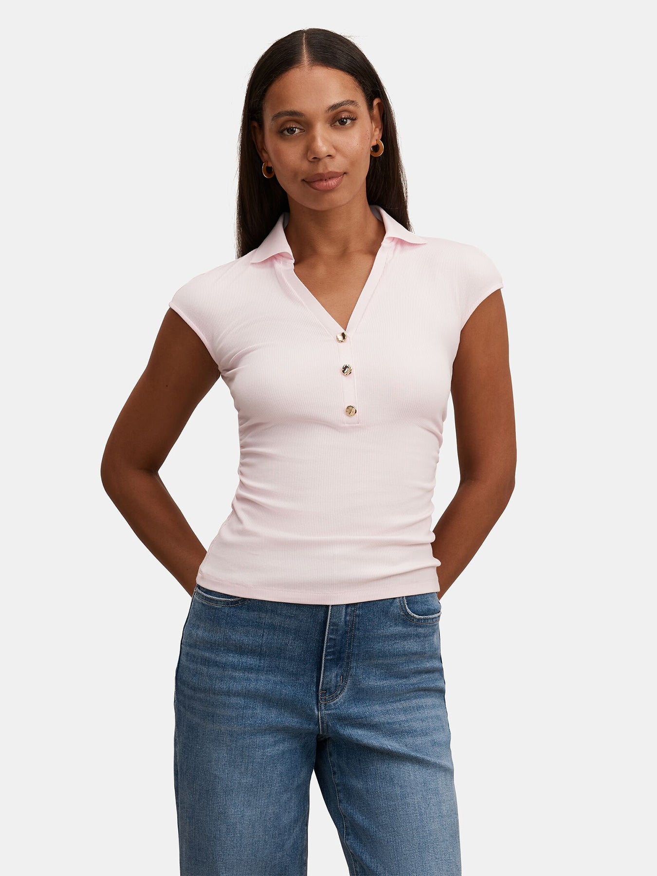 Winnie Extended Shoulder Polo Top Pink