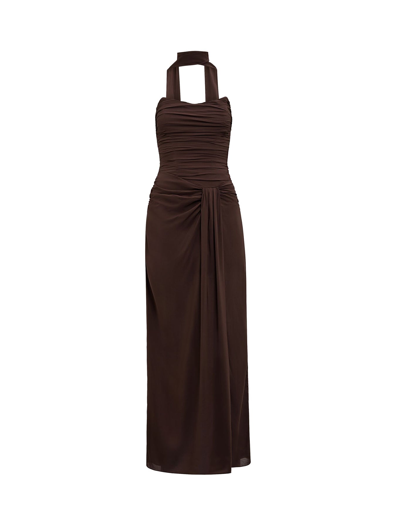Arli Strapless Ruched Maxi Dress Brown