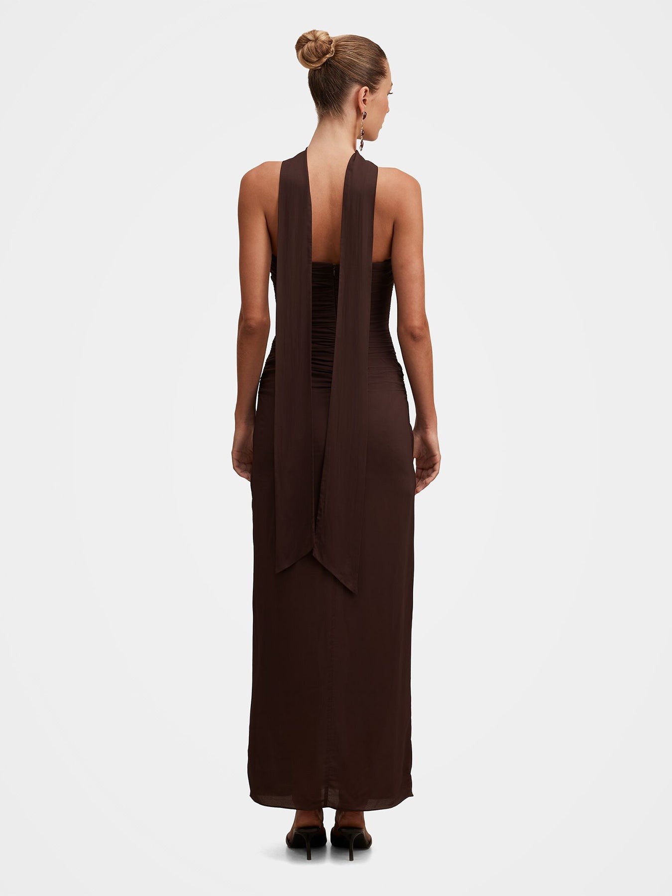 Arli Strapless Ruched Maxi Dress Brown