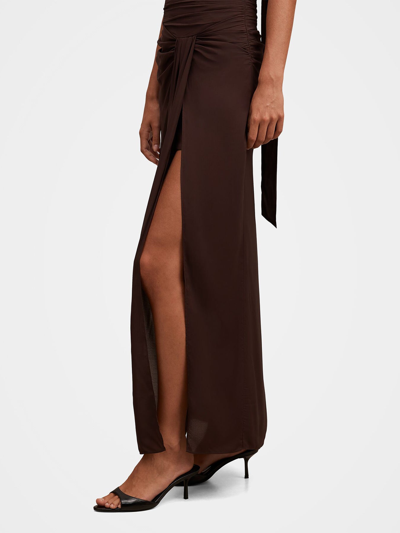 Arli Strapless Ruched Maxi Dress Brown