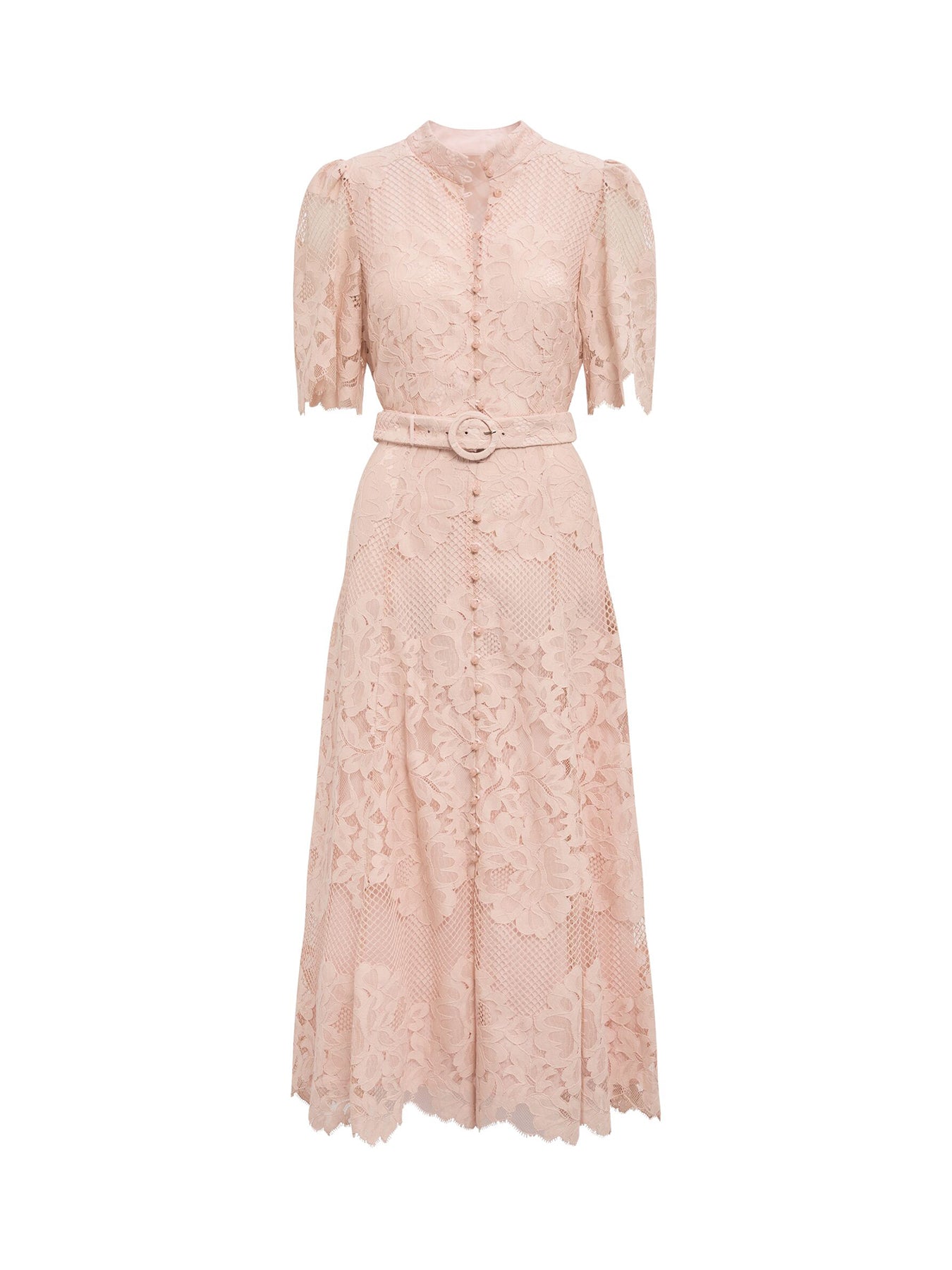 Liberty Flutter Sleeve Lace Midi Dress Pink