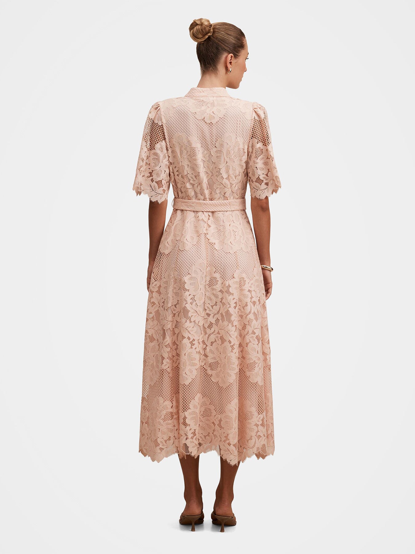 Liberty Flutter Sleeve Lace Midi Dress Pink