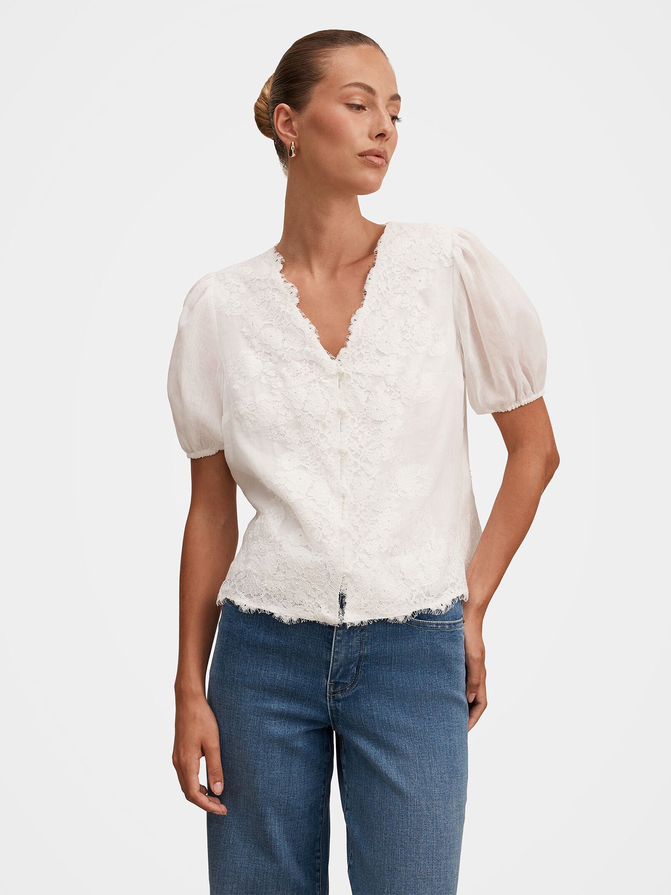 Sable Lace Scallop Blouse White