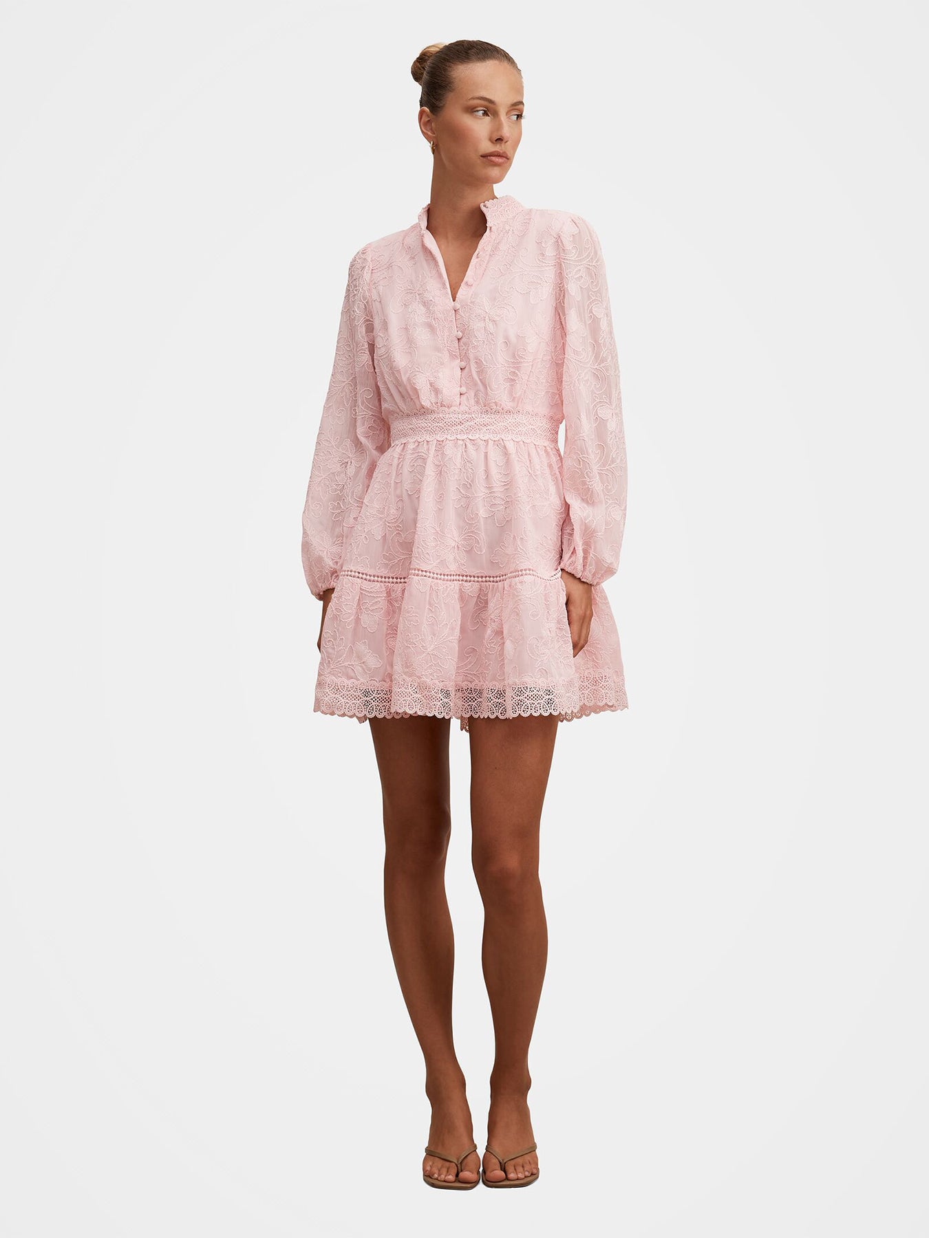 Thalia Embroidered Skater Mini Dress Pink