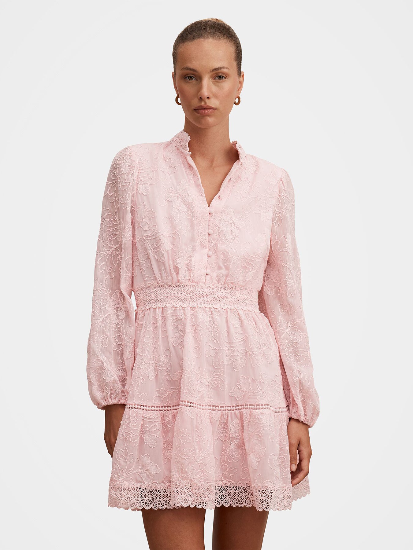 Thalia Embroidered Skater Mini Dress Pink