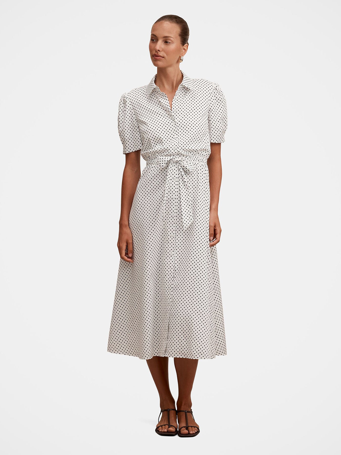 Harper Drawcord Midi Shirt Dress White