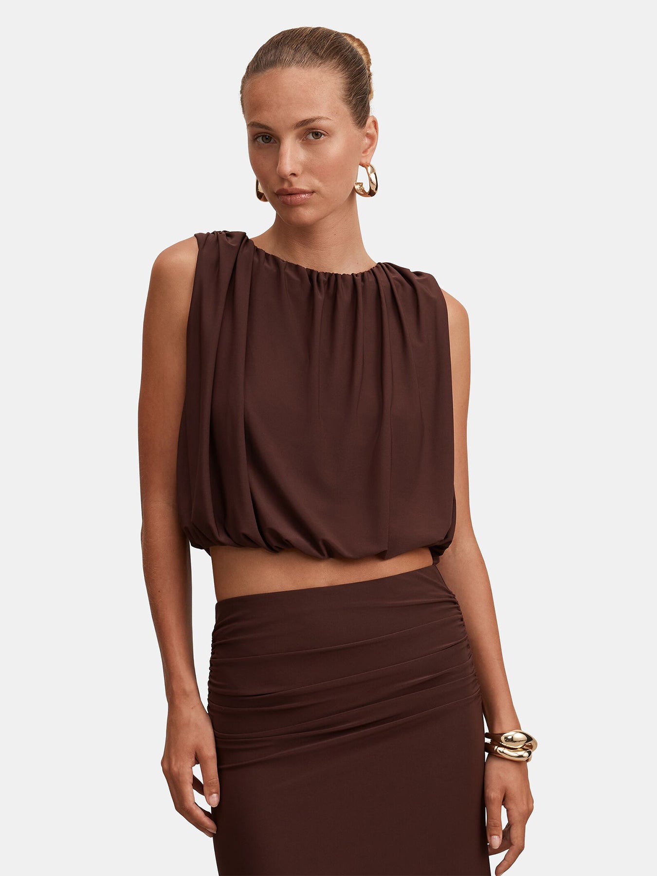 Sutton Sleeveless Bubble Top Brown