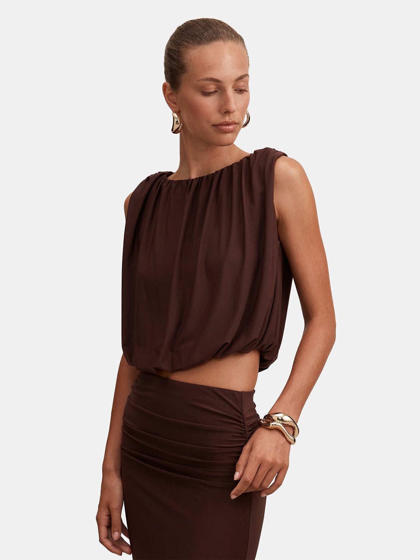 Sutton Sleeveless Bubble Top Brown