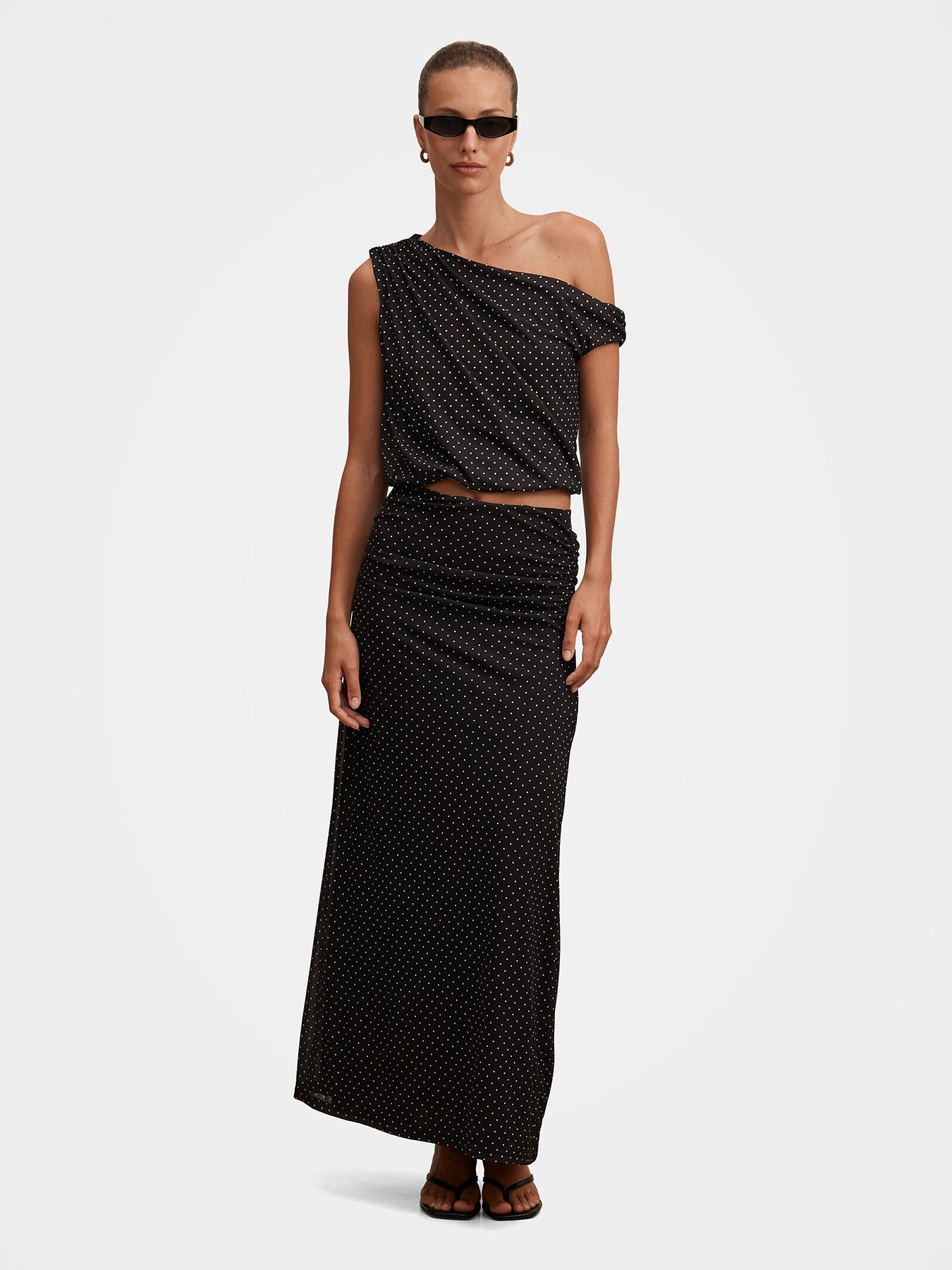 Mila Spot Print Drape Top Black