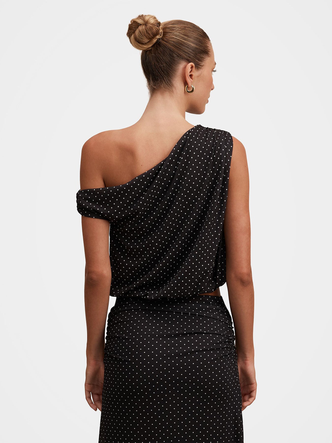Mila Spot Print Drape Top Black