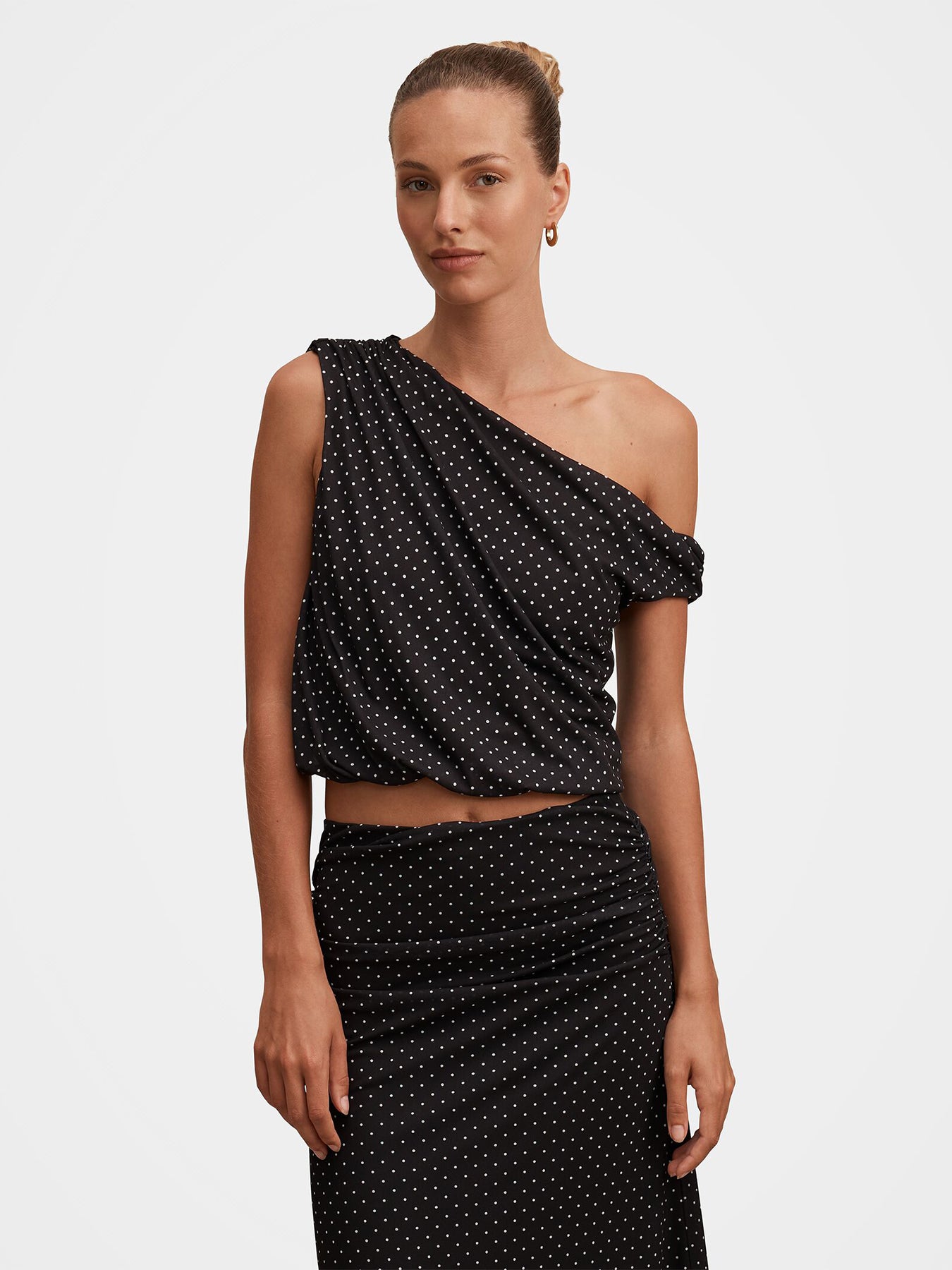 Mila Spot Print Drape Top Black