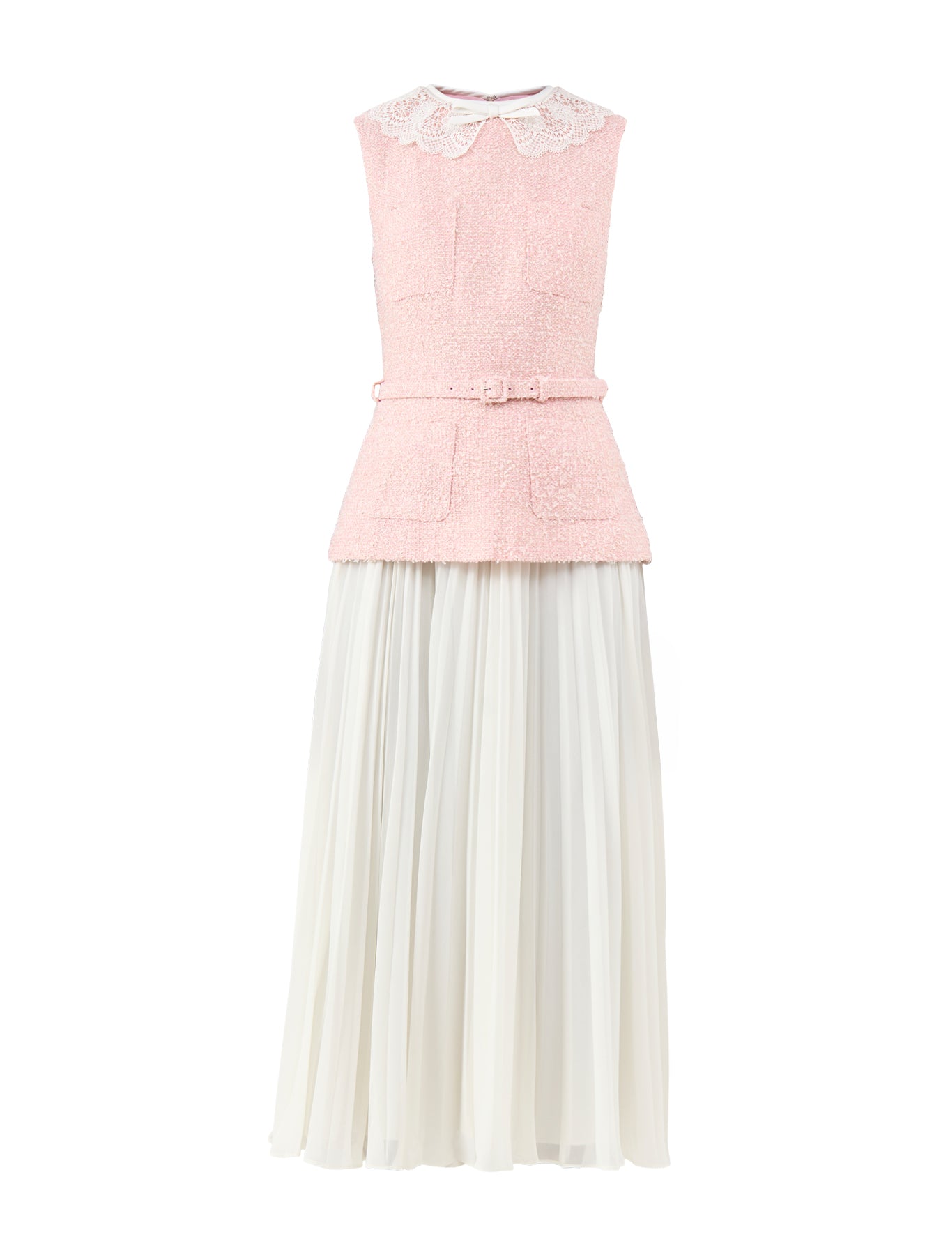 Pink Boucle Lace Collar Midi Dress Pink