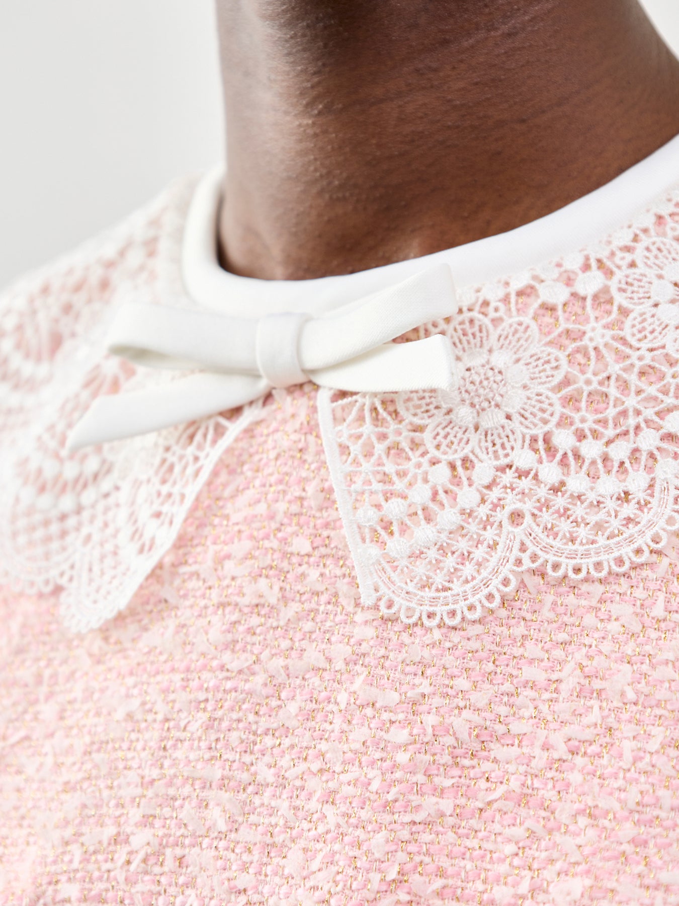 Pink Boucle Lace Collar Midi Dress Pink