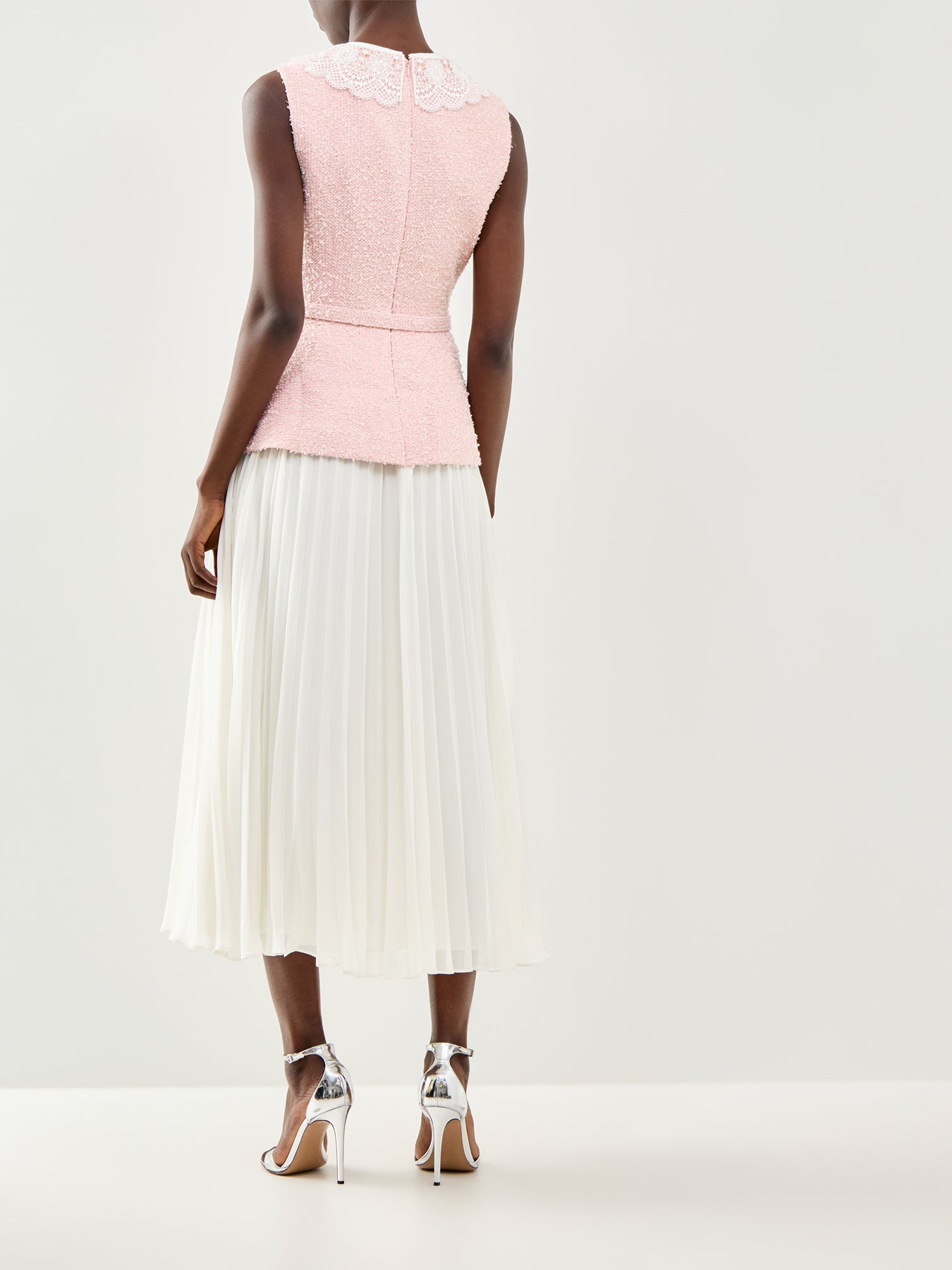 Pink Boucle Lace Collar Midi Dress Pink