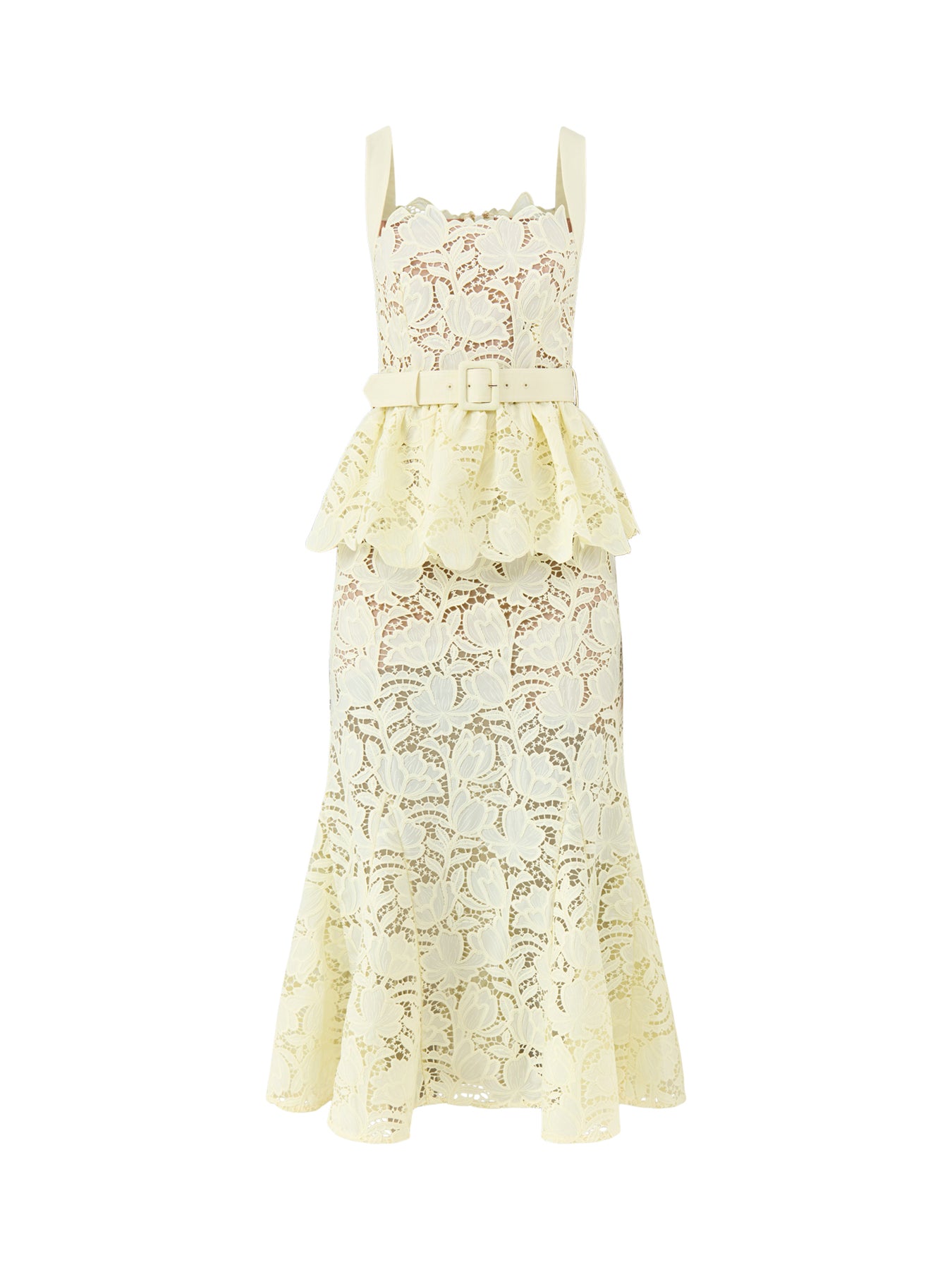 Yellow Lace Peplum Midi Dress Yellow