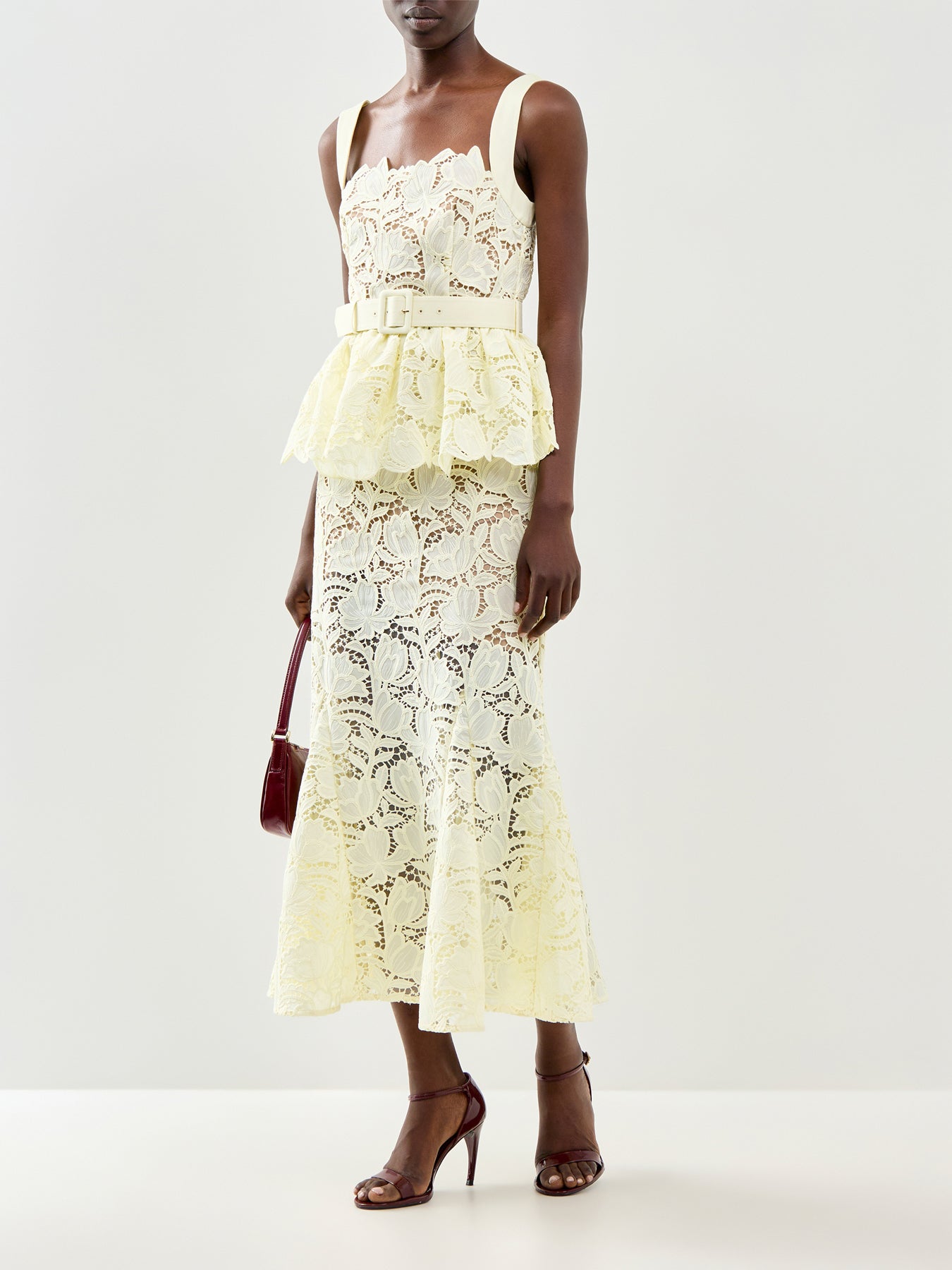 Yellow Lace Peplum Midi Dress Yellow