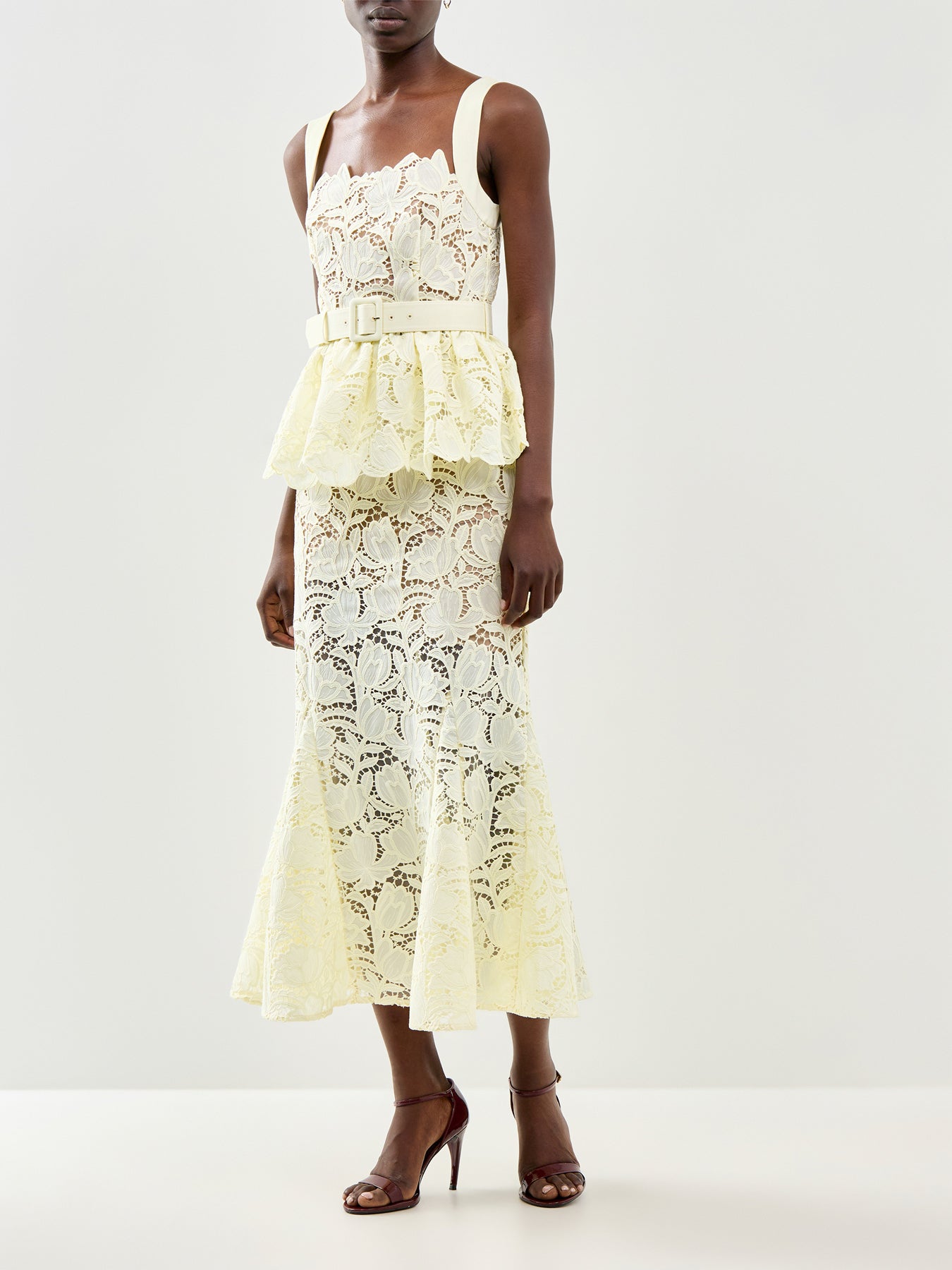 Yellow Lace Peplum Midi Dress Yellow