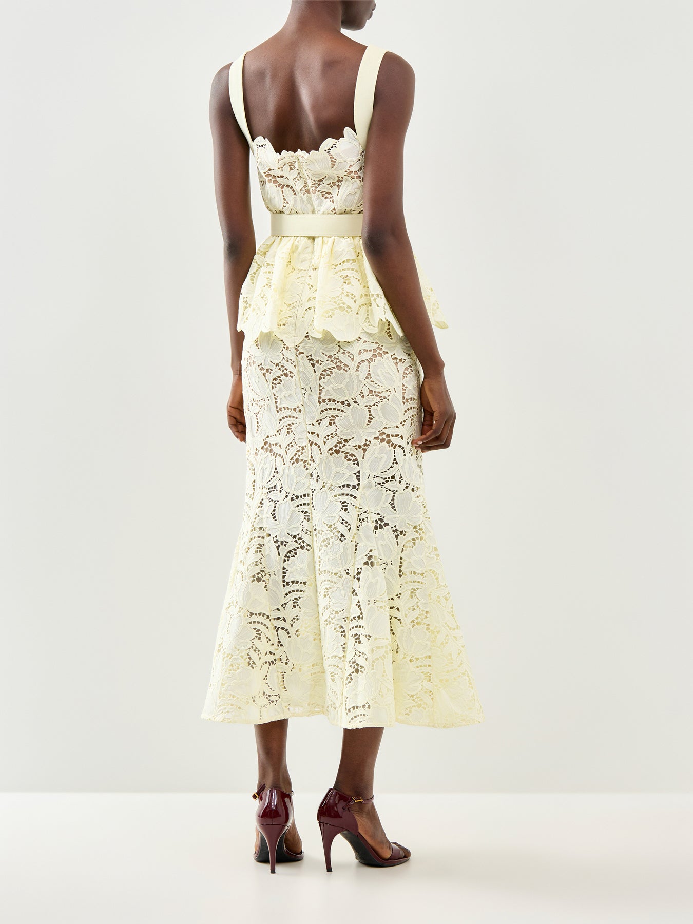 Yellow Lace Peplum Midi Dress Yellow