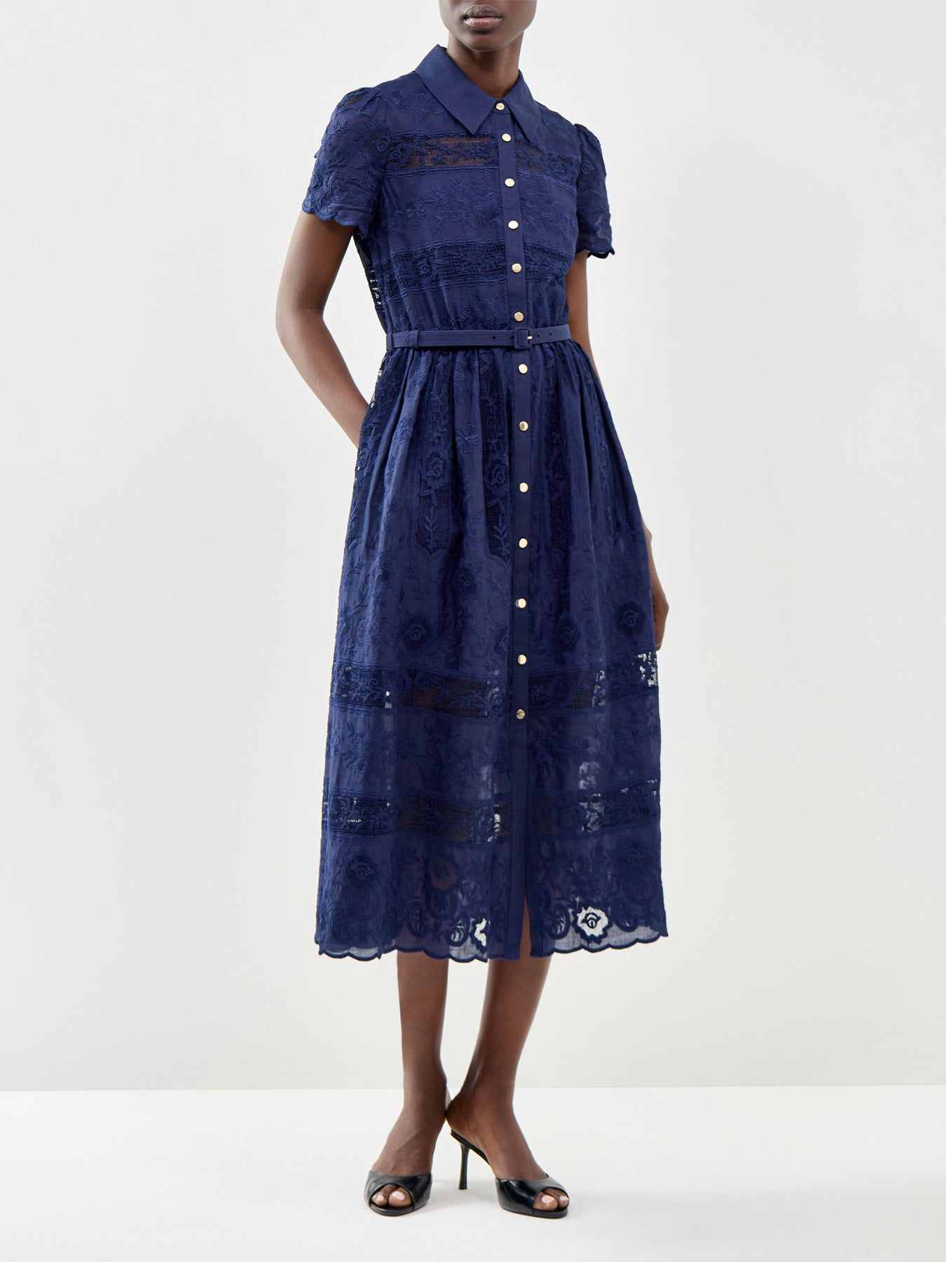 Collared Ramie Midi Dress