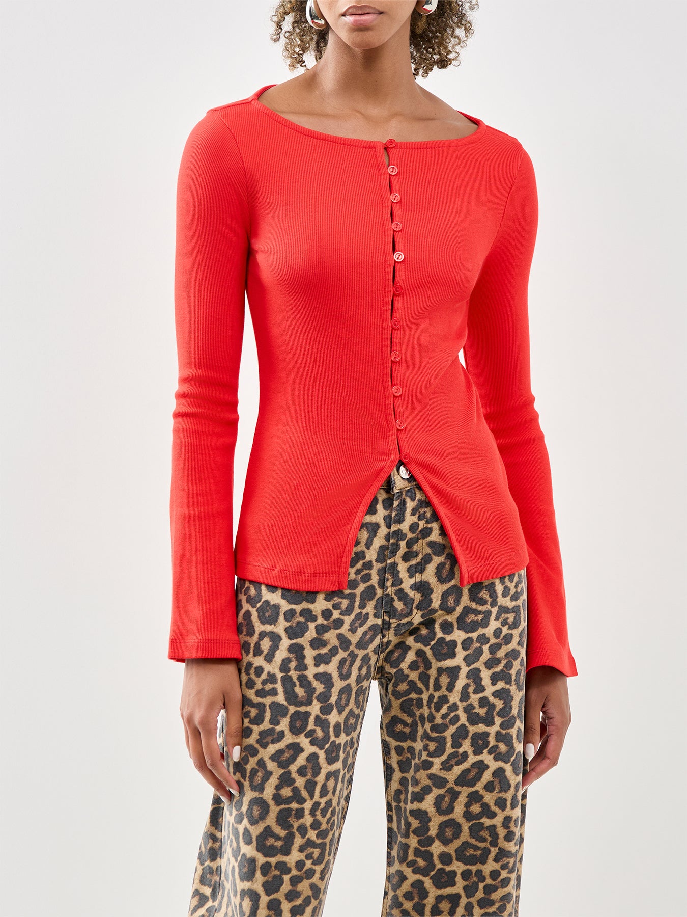 Slash Neck Cardigan Red