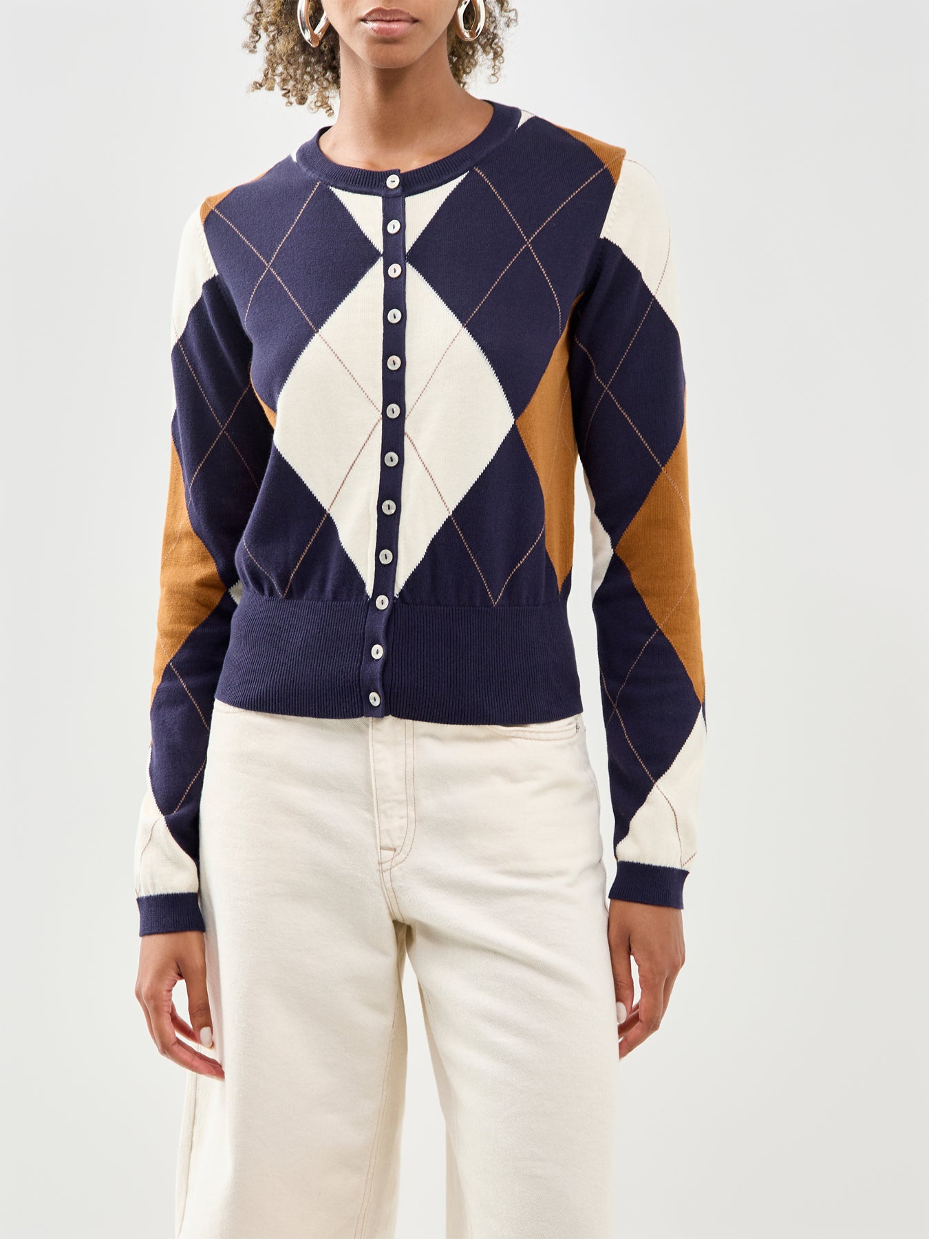 Argyle Short Sleeve Cardigan Multi