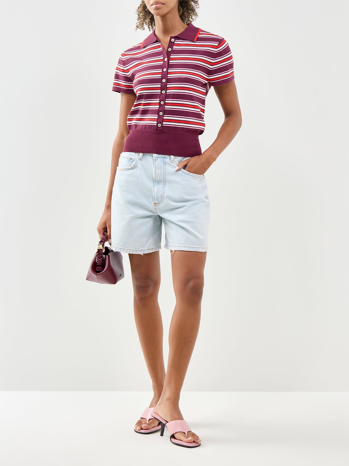 Waisted Polo Knit Top Multi