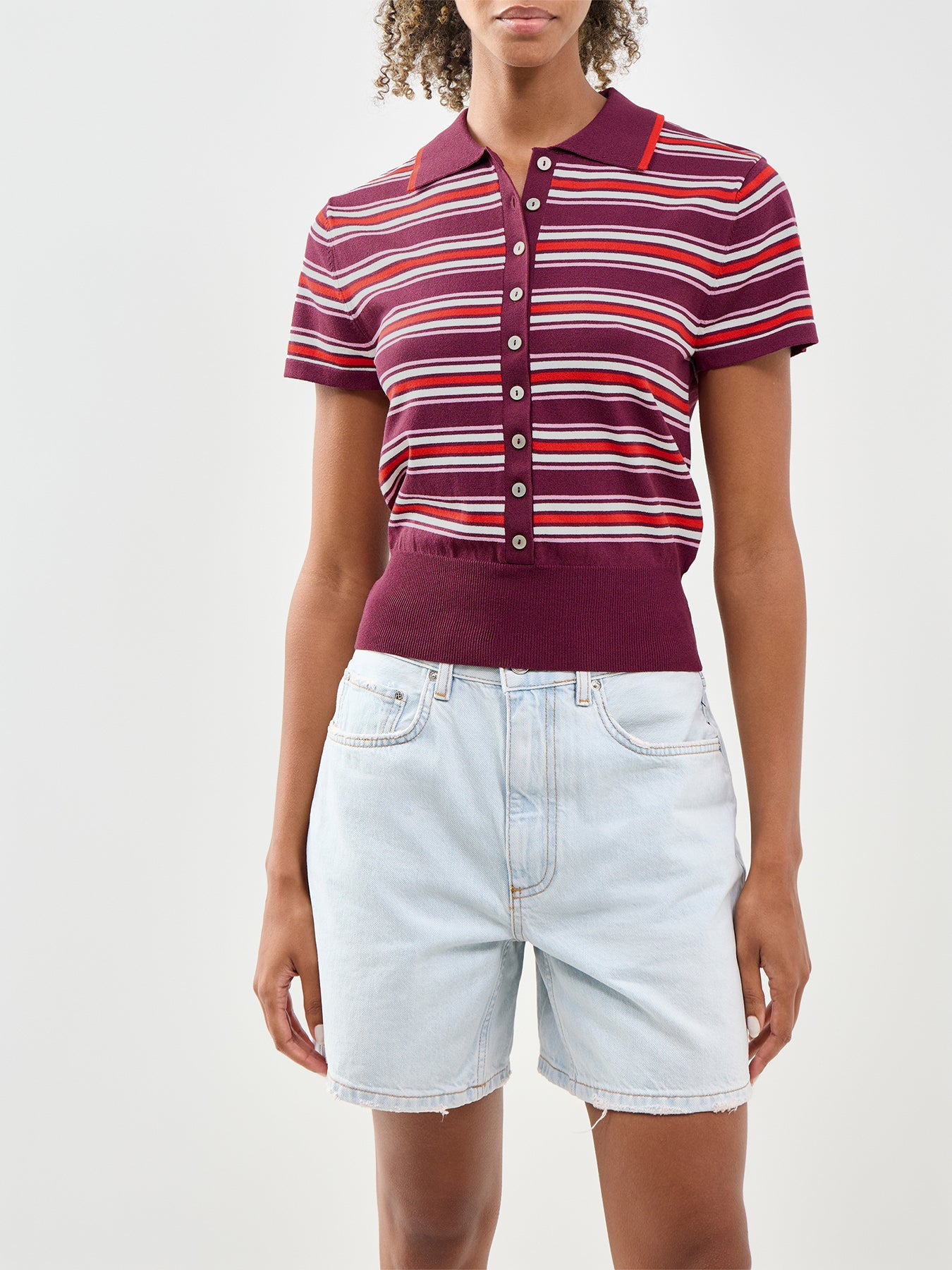 Waisted Polo Knit Top Multi