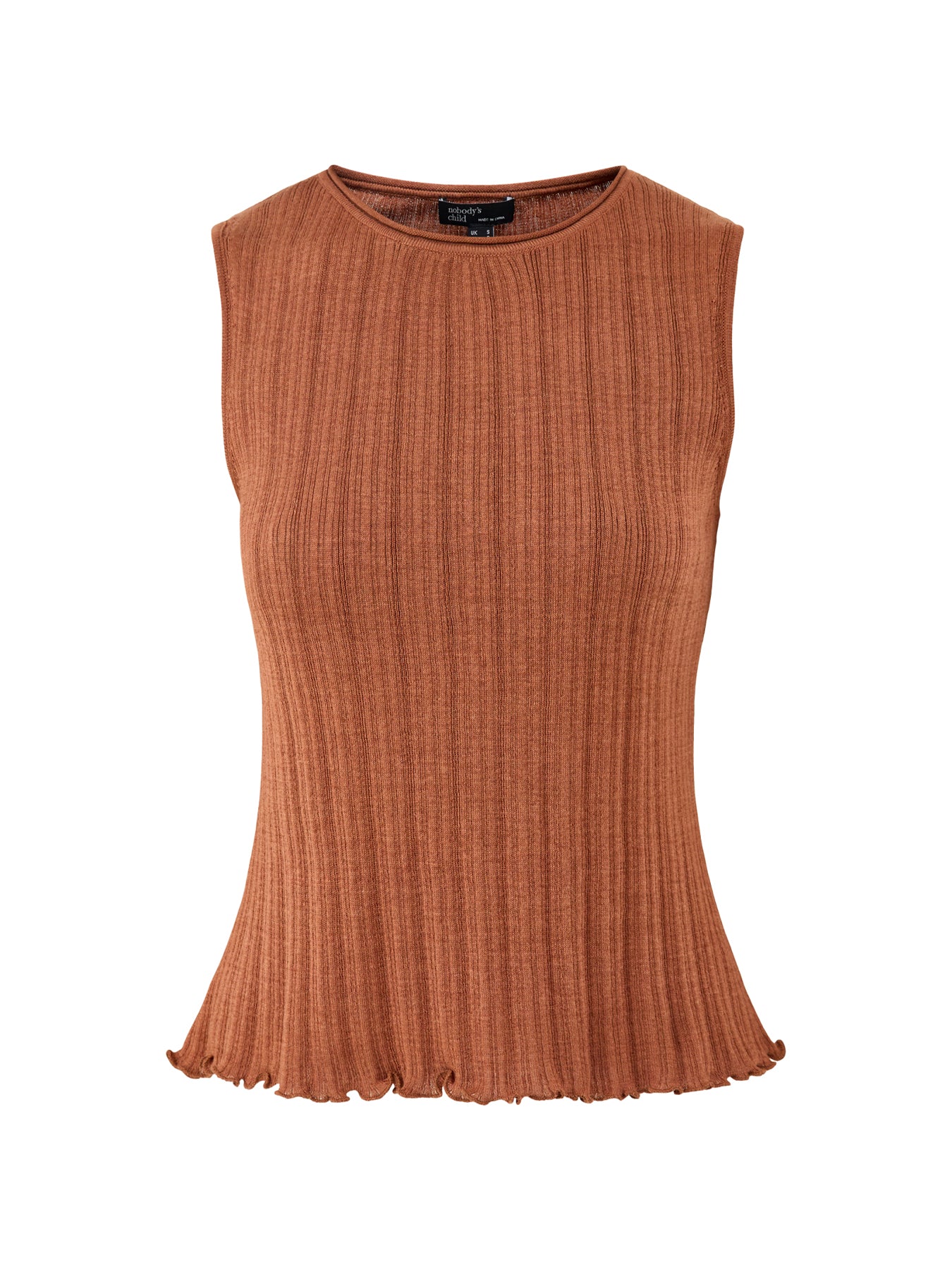 Rib & Ruffle Sheer Knit Vest Red