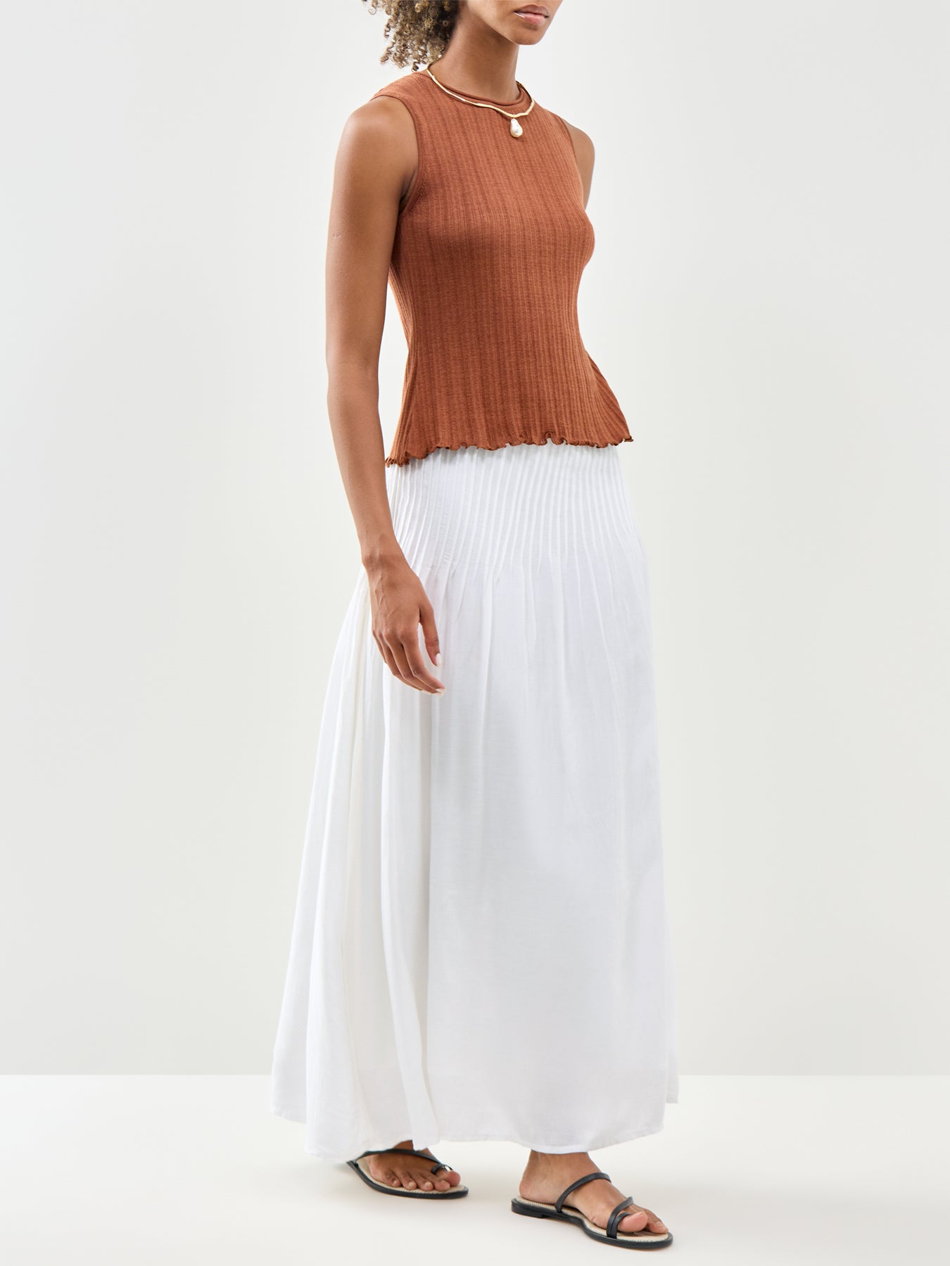 Rib & Ruffle Sheer Knit Vest Red